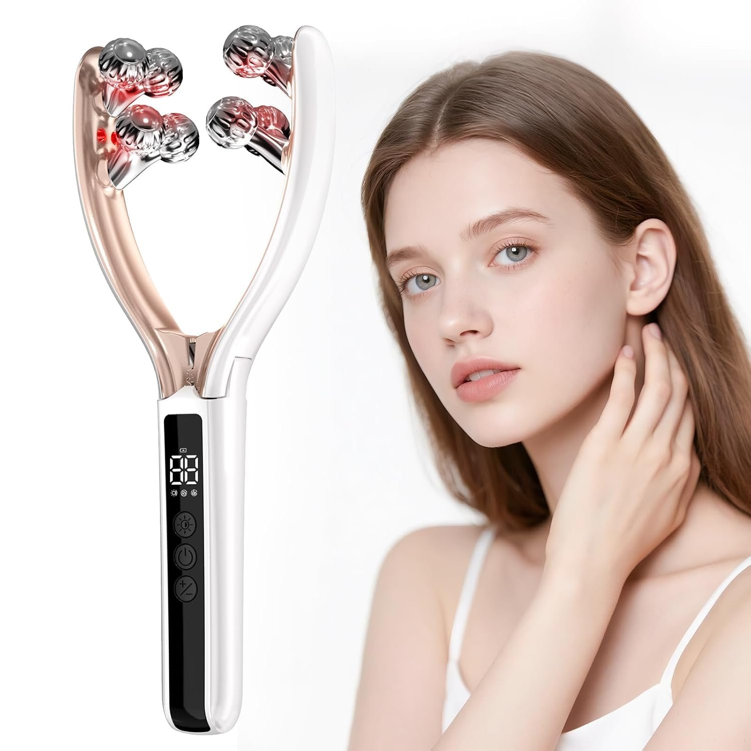 Doge&Vollar Face Roller Massager, Jaw & Tmj Massager for Lymphatic Drainage, Face Sculpting Tool with Vibration & Heating, Relaxation Gift for Home & Travel Use