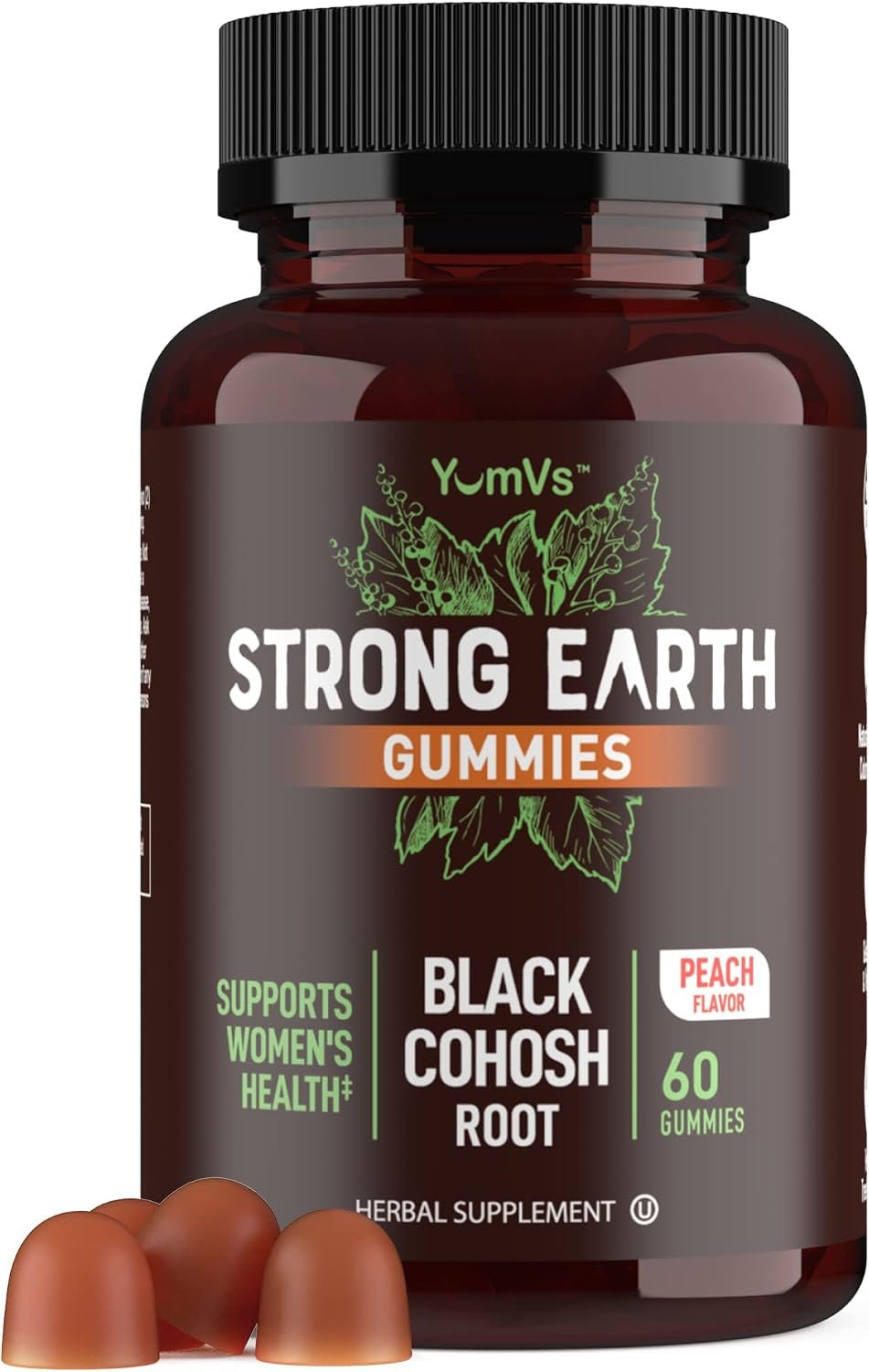 YUM-V’S Strong Earth Black Cohosh Gummies 50 mg, Peach (60 Count)