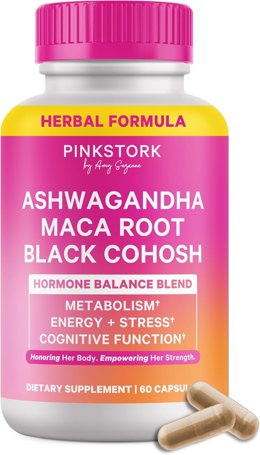 Pink Stork Ashwagandha, Maca Root & Black Cohosh for Perimenopause, 60 Caps