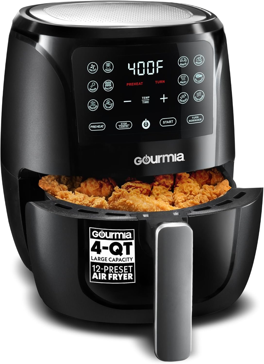 Gourmia Air Fryer – 4 Qt Basket Capacity, 12 Cooking Presets, Black