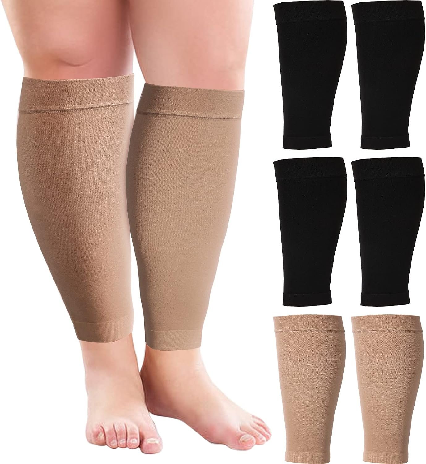 Syhood 3 Pairs 20 Inches Wide Plus Size Calf Compression Socks for Circulation Compression Long Legs Sleeves 20 – 30 mmhg Calf Muscle Sleeve for Women Men