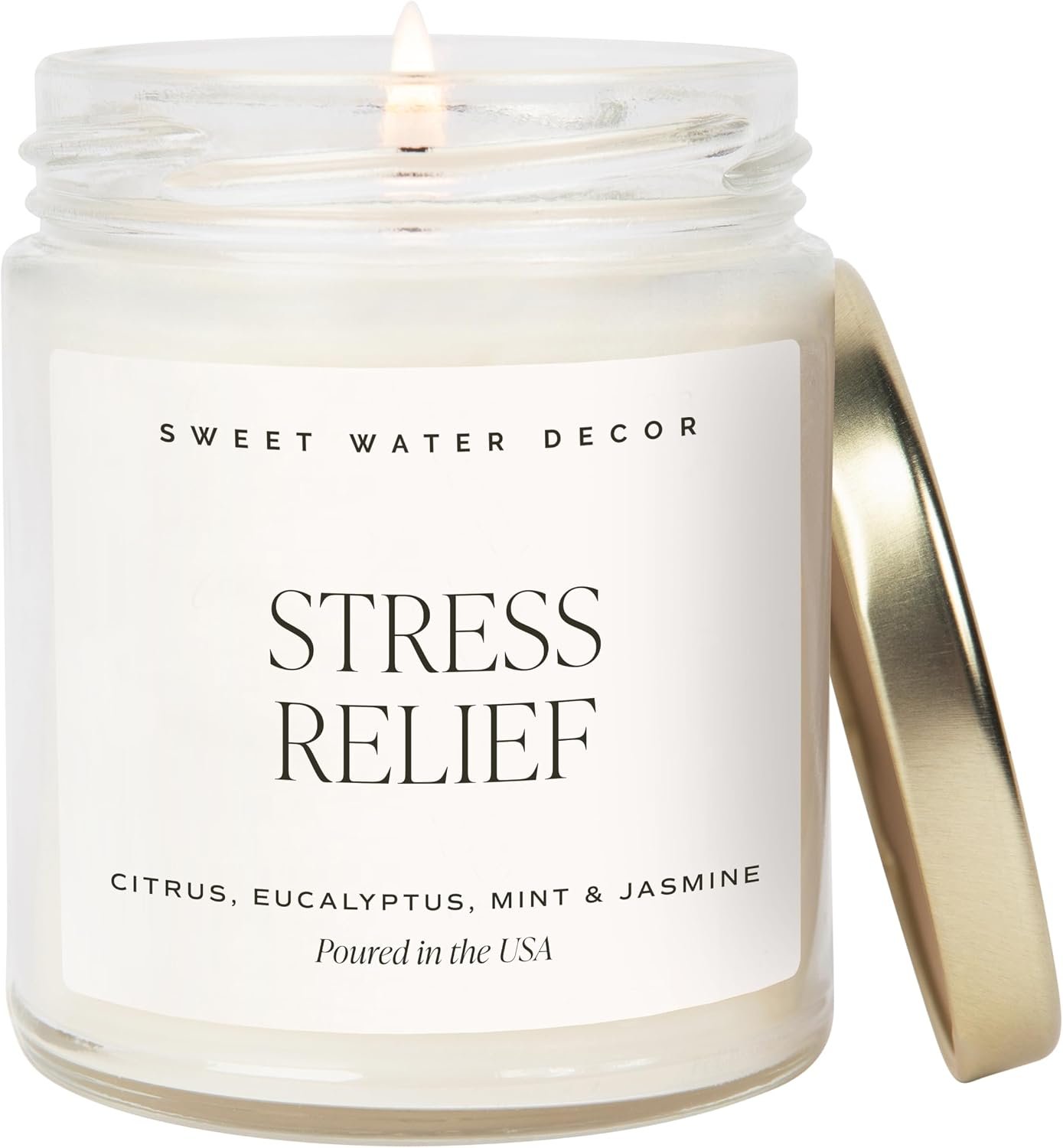 Sweet Water Decor Stress Relief Candle, 9oz Clear Jar, Spa Scent