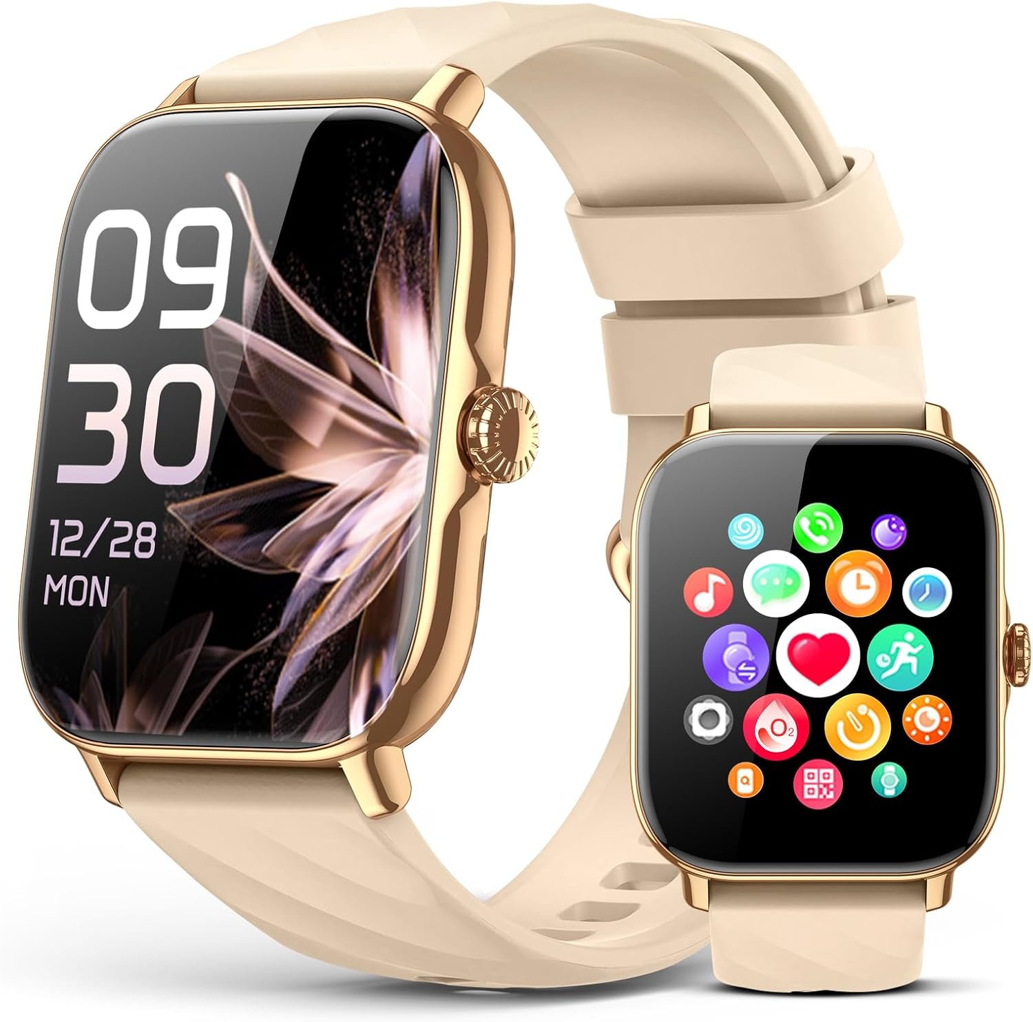 Smart Watches Fitness Tracker for Women Men with Step Counter, Sleep Calorie Monitor, Pedometer, IP68 Waterproof, Smartwatch with 120+ Sports for iPhone Android (Gold)