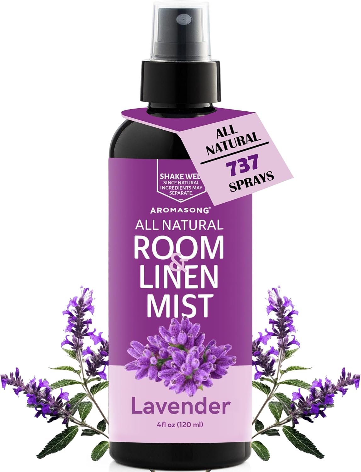 Aromasong All-Natural Extra Strength Lavender Spray for Sleep – Room & Linen Spray for Pillows and Sheets 4 Fl Oz.
