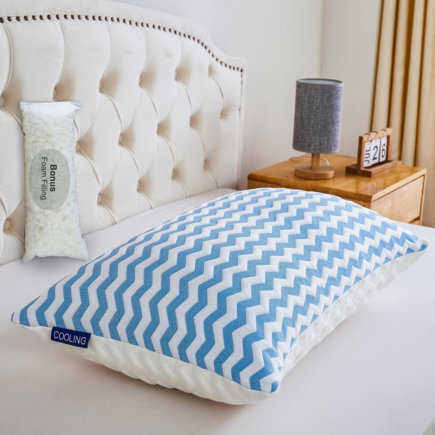 Pillows Queen Size for Bed – Adjustable Firm Pillow for Back Stomach and Side Sleeper – Shredded Memory Foam Cooling Pillow for Neck and Shoulder Pain with Washable Cover
