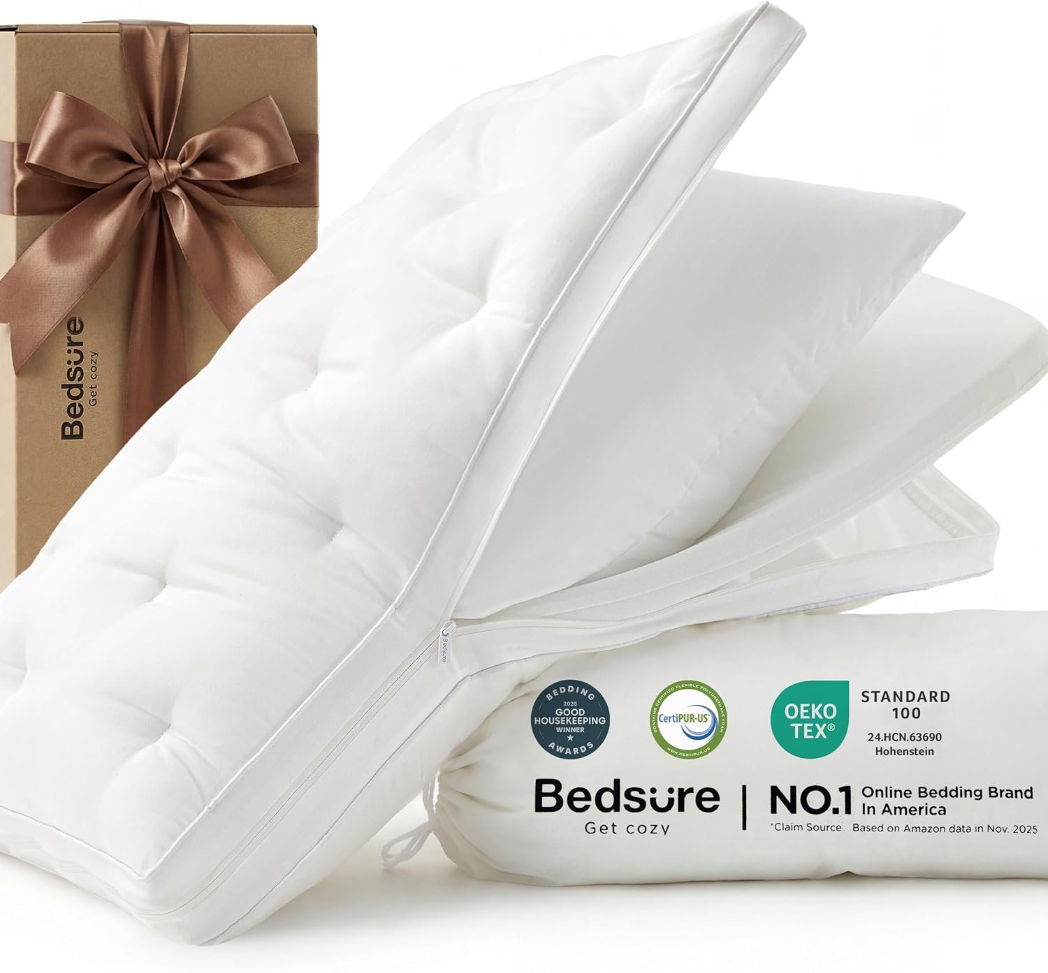 Bedsure PureWoven Adjustable Pillow Queen for Back Stomach Side Sleepers