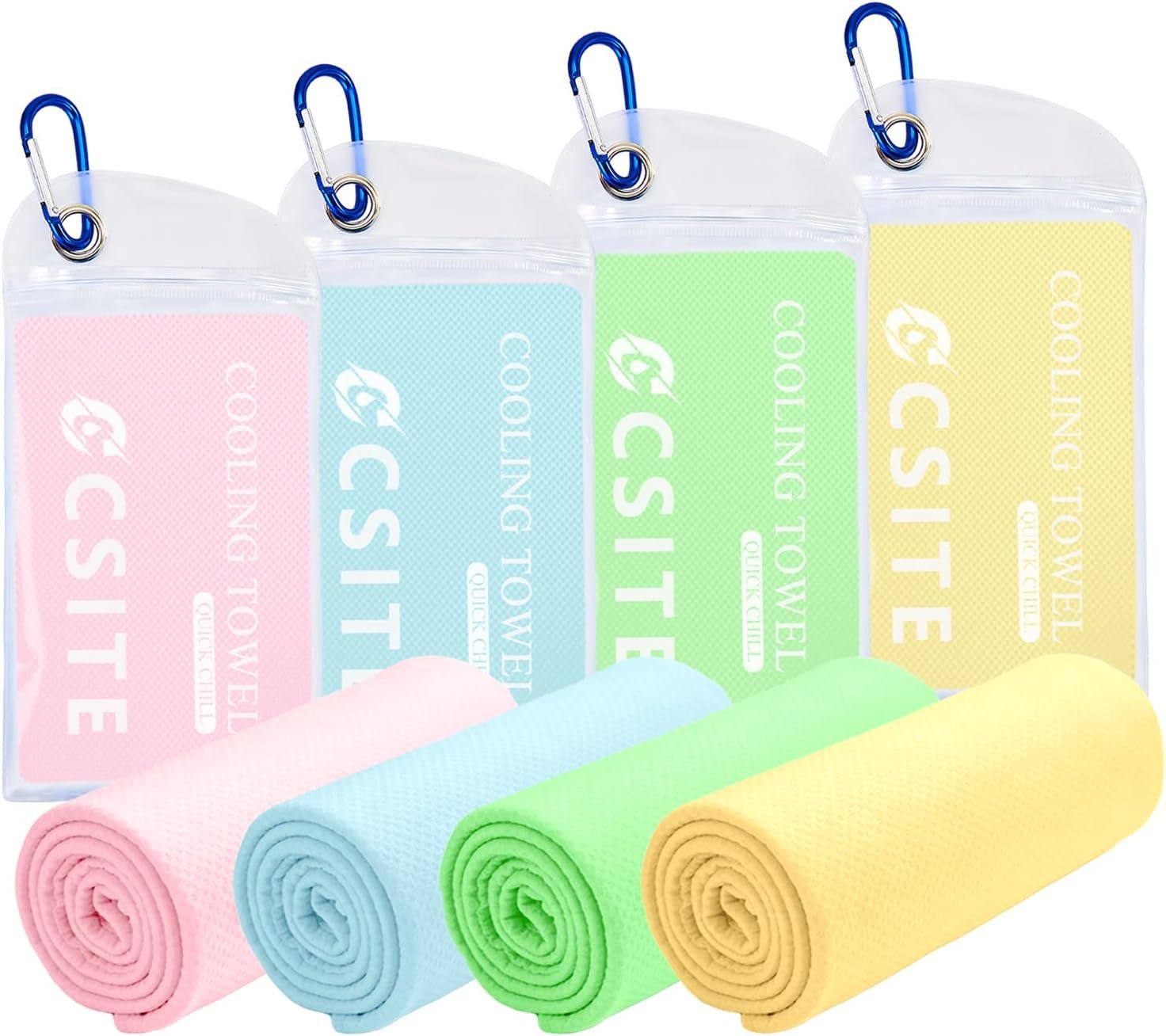 CSITE 4 Pack Cooling Towels (47″x12″) for Neck and Face, Ice Towel for Hot Weather, Soft Breathable Chilly Gym Towels, Microfiber Towel for Work Out, Yoga, Running, Camping & More Activities