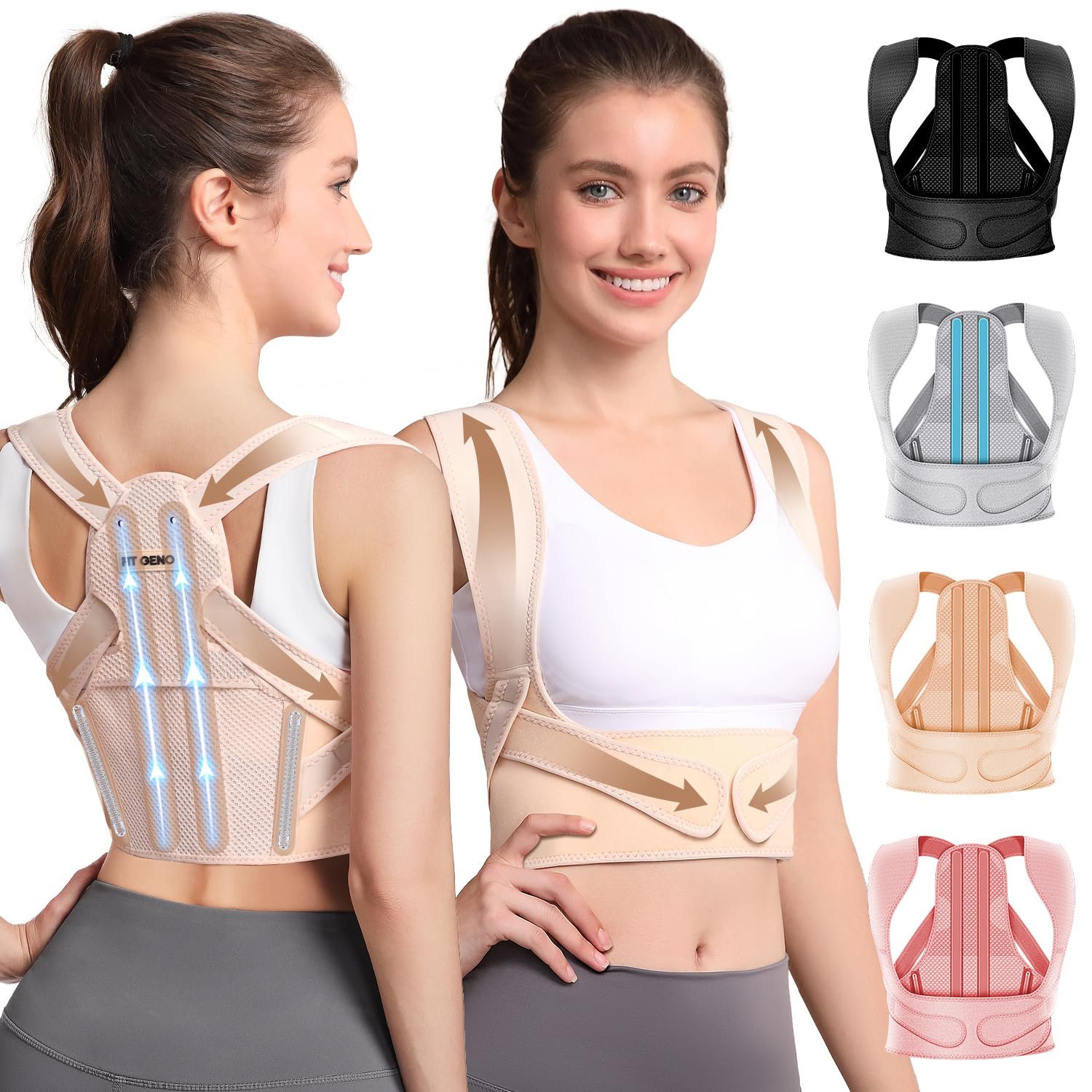 Fit Geno Posture Corrector for Women Lite, Upper Back Brace for Slouching