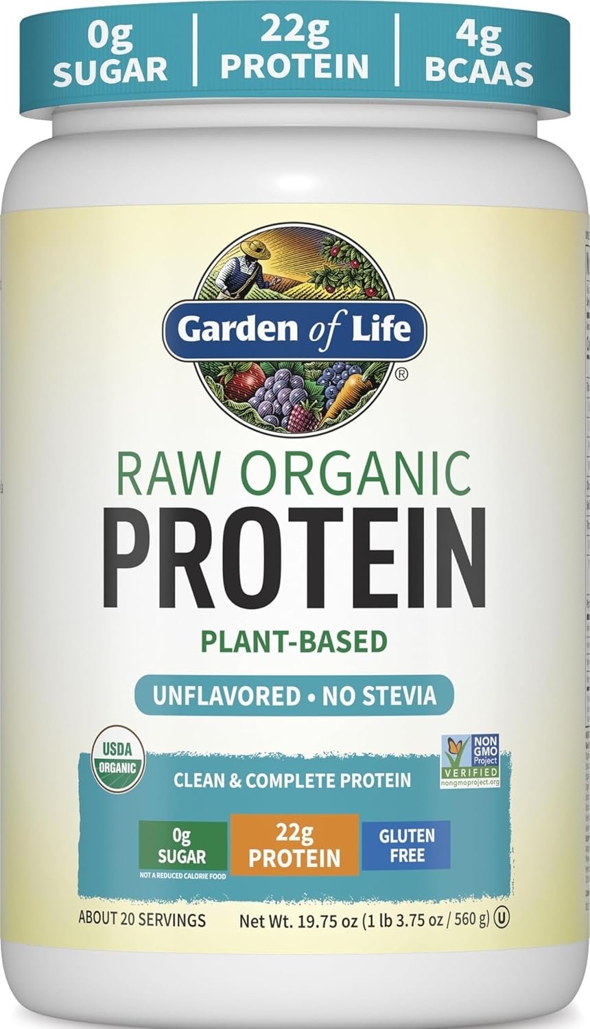 Garden of Life Raw Organic Protein Powder, Vegan, Unflavored, 20 Servings