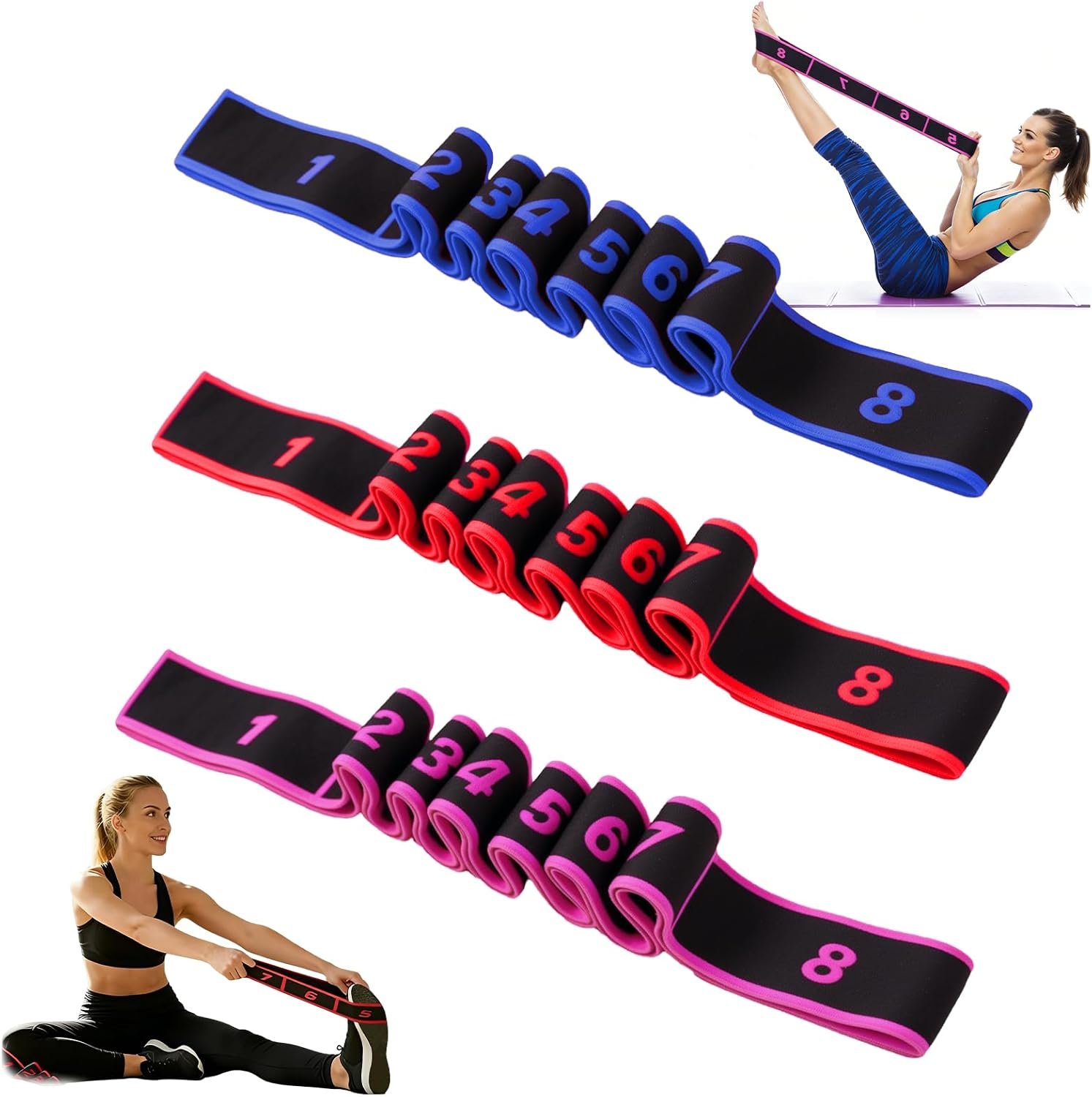 3PCS Stretch Strap,Fitness Resistance Band for Stretching and Yoga