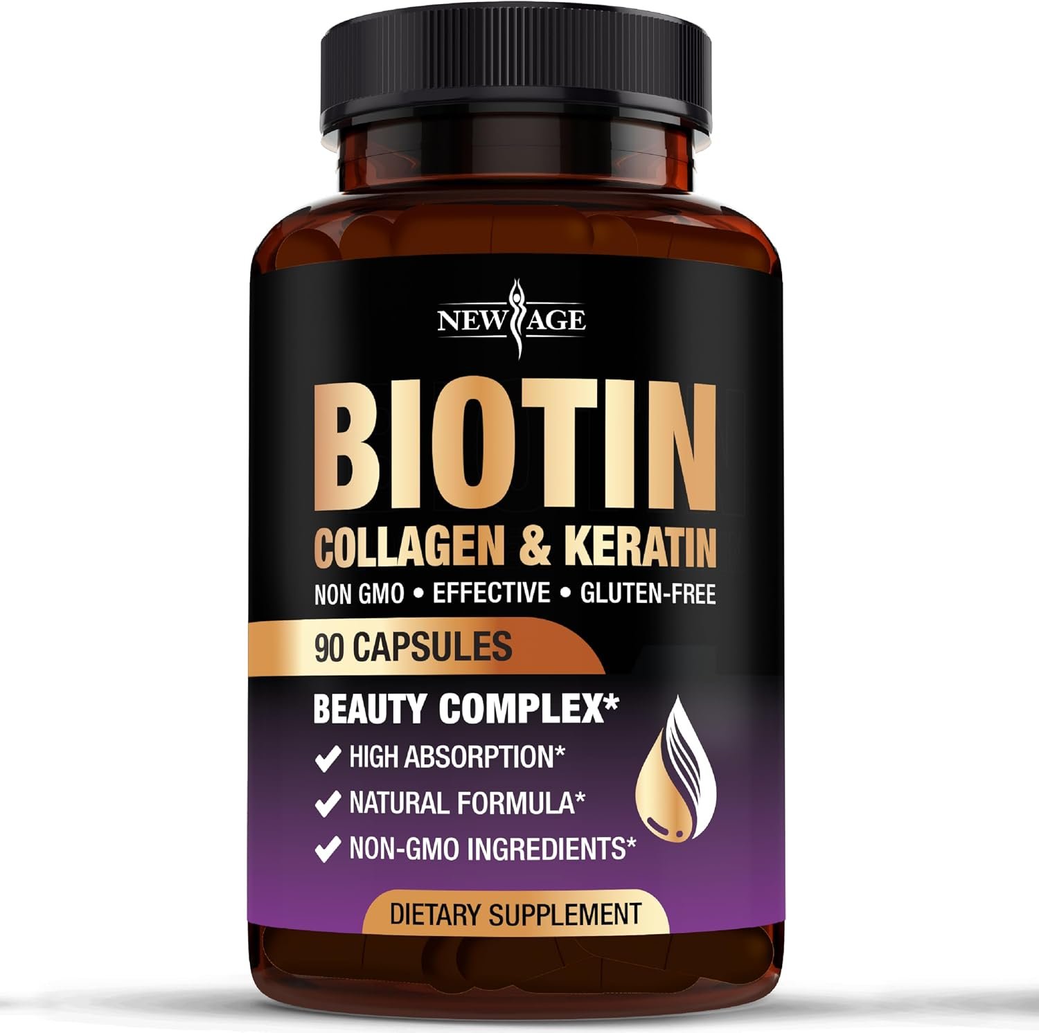 NEW AGE Biotin Collagen Keratin Hyaluronic Acid – 50,000mcg Hair Growth Vitamins for Men and Women, Nails,Skin Vitamins and DHT Blocker with Vitamin E Folic Acid Pumpkin Seed MSM Made in USA -90 Count