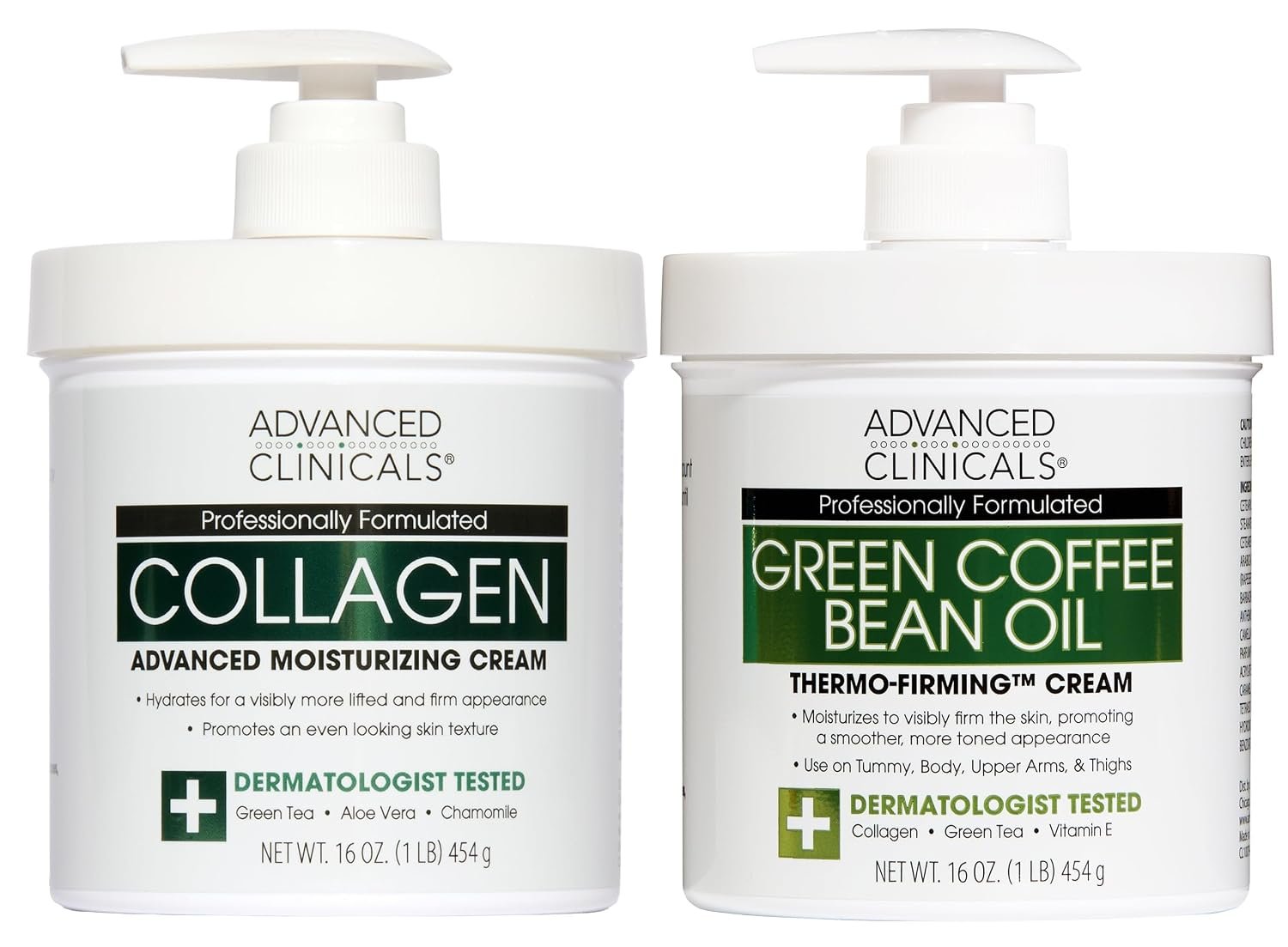 Advanced Clinicals Unscented Collagen Body Cream & Face Moisturizer + Green Coffee Bean Oil Thermo – Firming Body Cream For Women & Men Helps Reduce Appearance Of Cellulite Prone Skin & Dry Skin, 2pc
