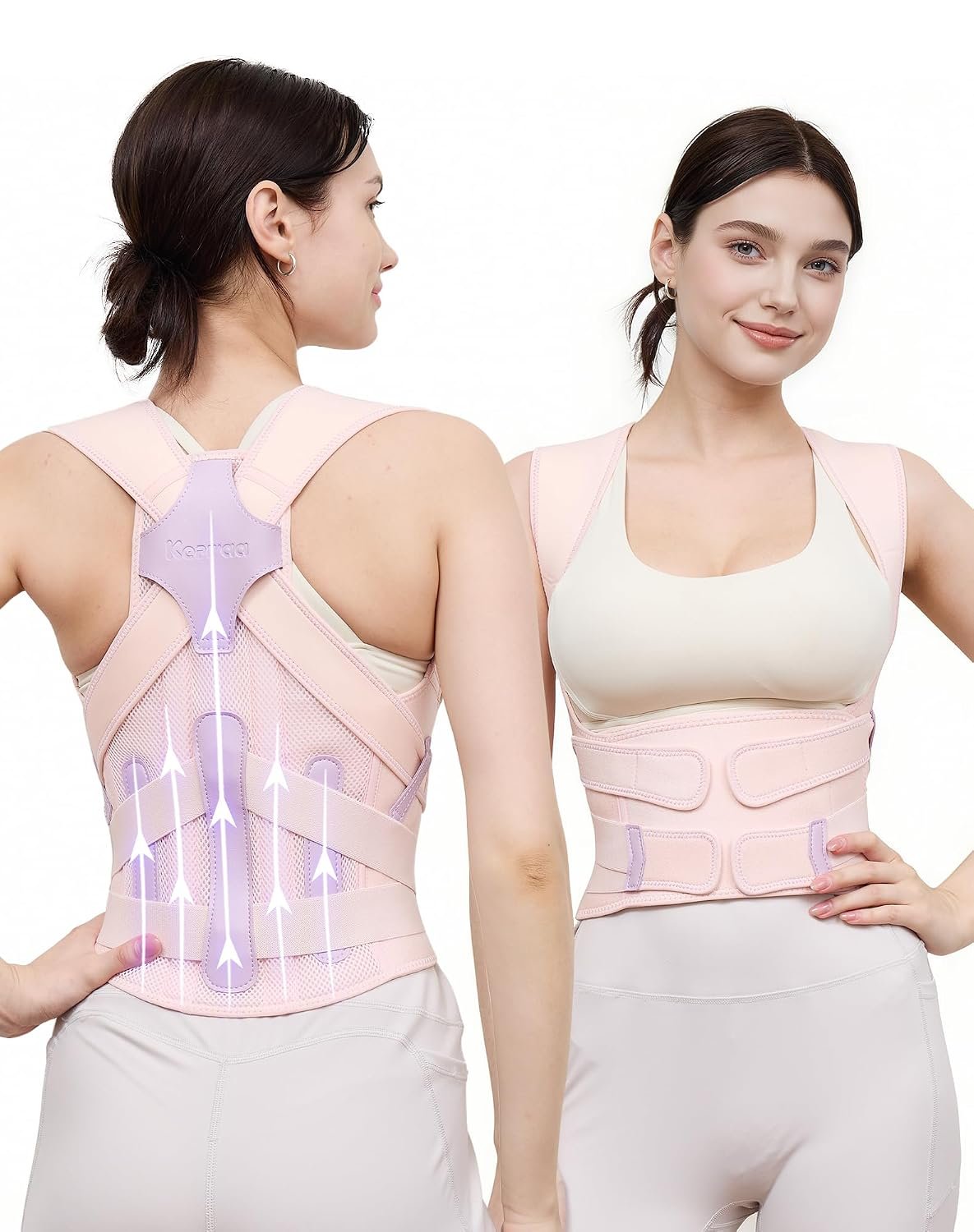 Posture Corrector for Women and Men, Full Back Support Brace, Pink, Medium