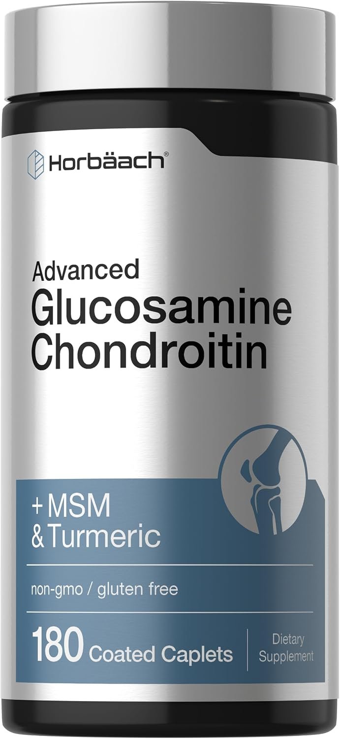 Horbäach Glucosamine Chondroitin | Plus MSM & Turmeric | 180 Coated Caplets