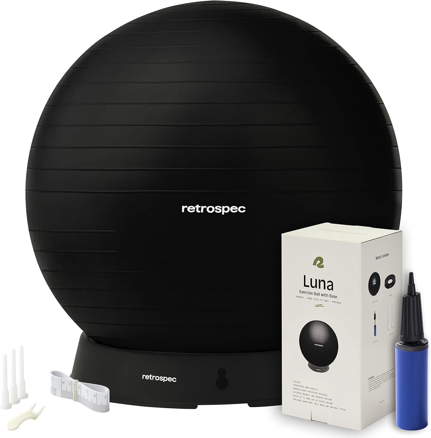 Retrospec Luna Exercise Ball with Pump – Anti-Burst Fitness Equipment for Yoga, Core Training & Stability – Home Gym Swiss Ball for Office & Pregnancy