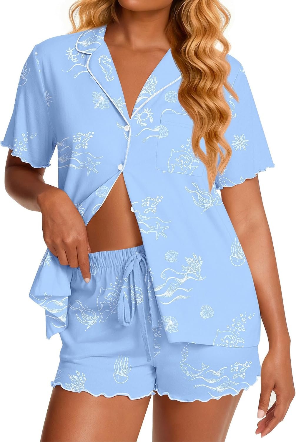Ekouaer Womens Pajama Sets Bamboo Viscose Button Up Pjs 2 Piece Lounge Set