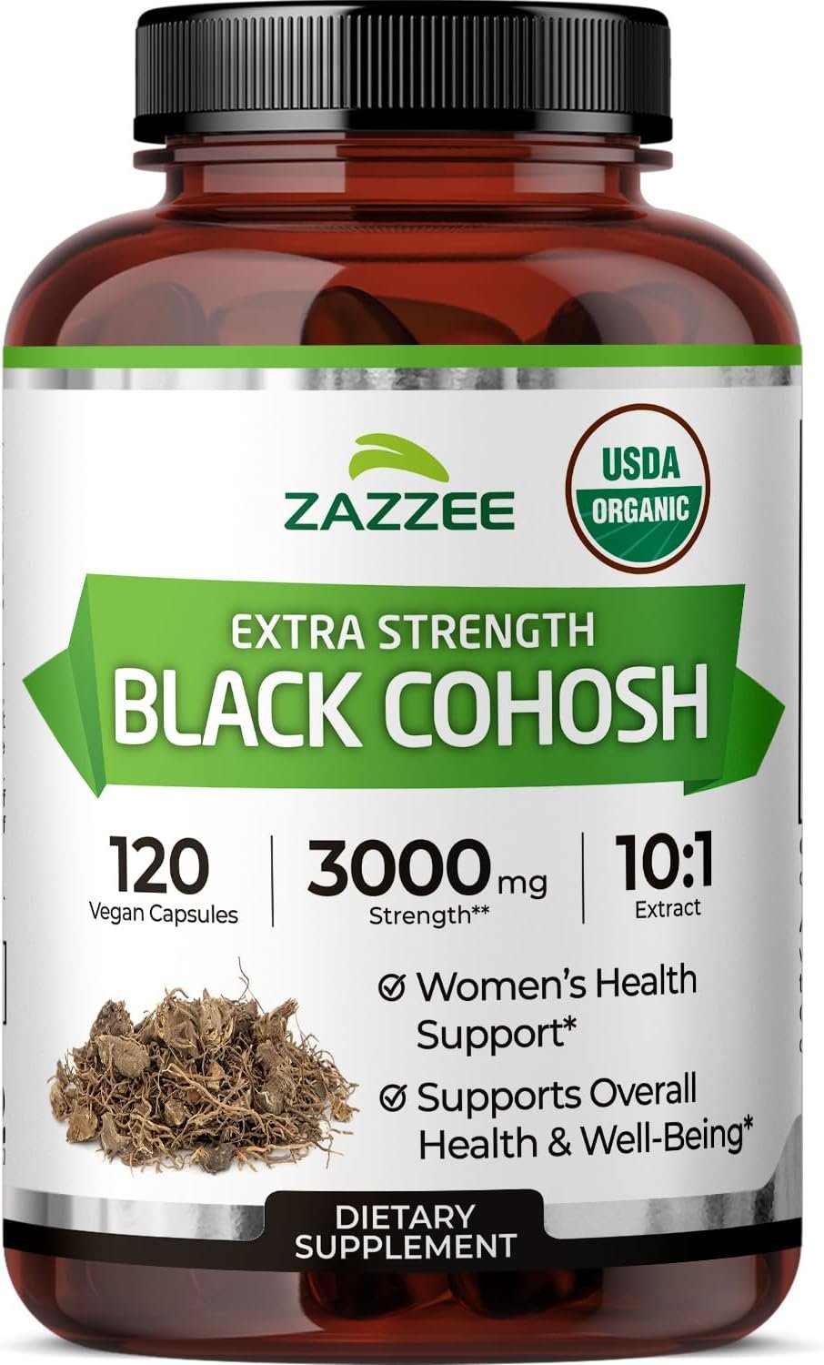 Zazzee USDA Organic Black Cohosh 10:1 Extract, 120 Vegan Capsules