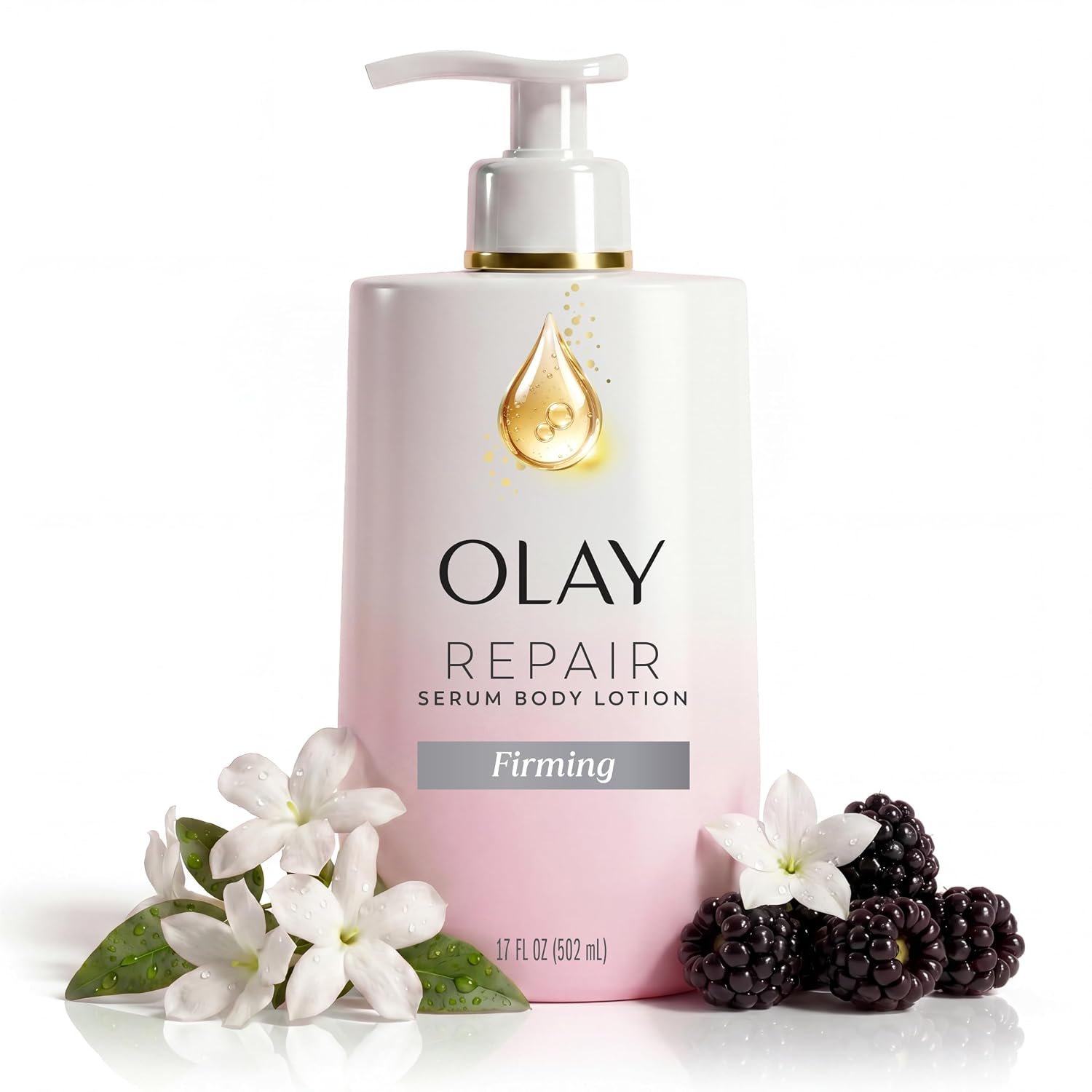 Olay Firming Body Lotion for Women, 96HR Moisture, Lightweight Visible Firming Care, with Vitamin B3 & Collagen Peptide, Free of Parabens & Phthalates, Blackberry & Moonflower Scent, 17 fl oz