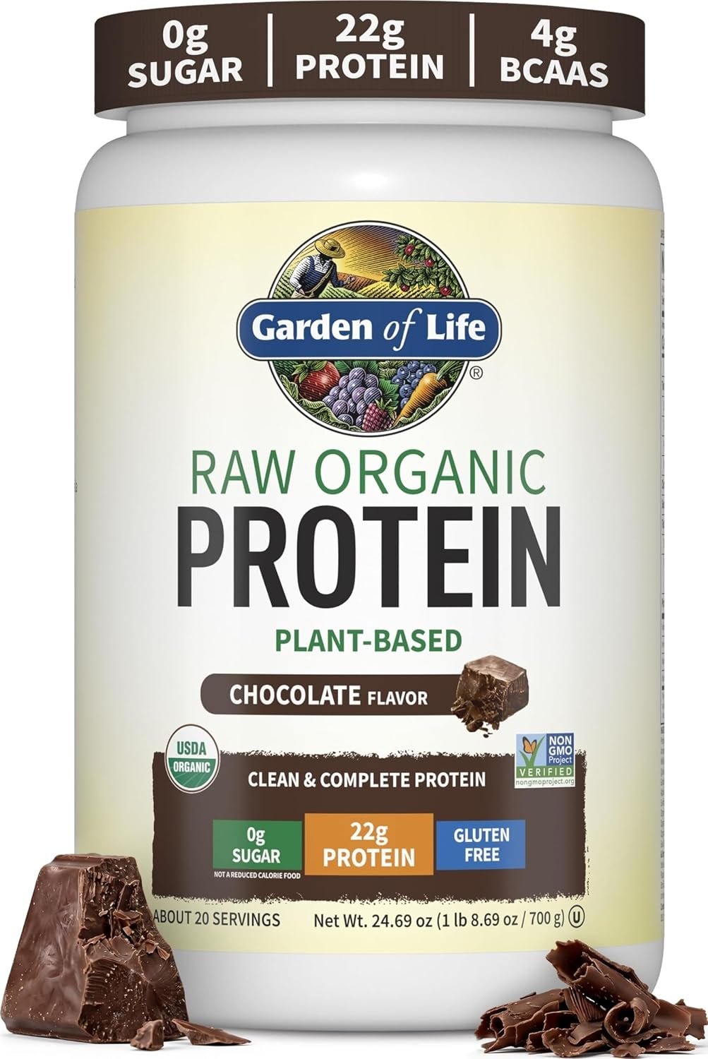 Garden of Life Raw Organic Protein Powder, Vegan, Chocolate, 20 Servings