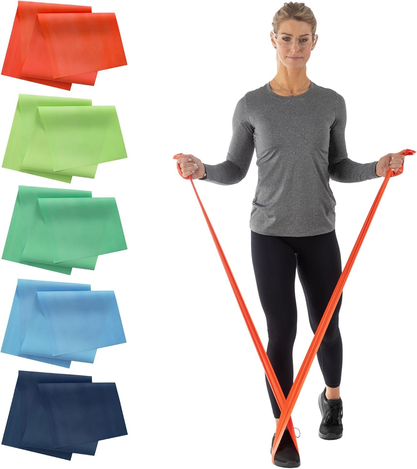 Sammons Preston Resistance Bands, Exercise Band, Workout, 5 ft, 5-Pack