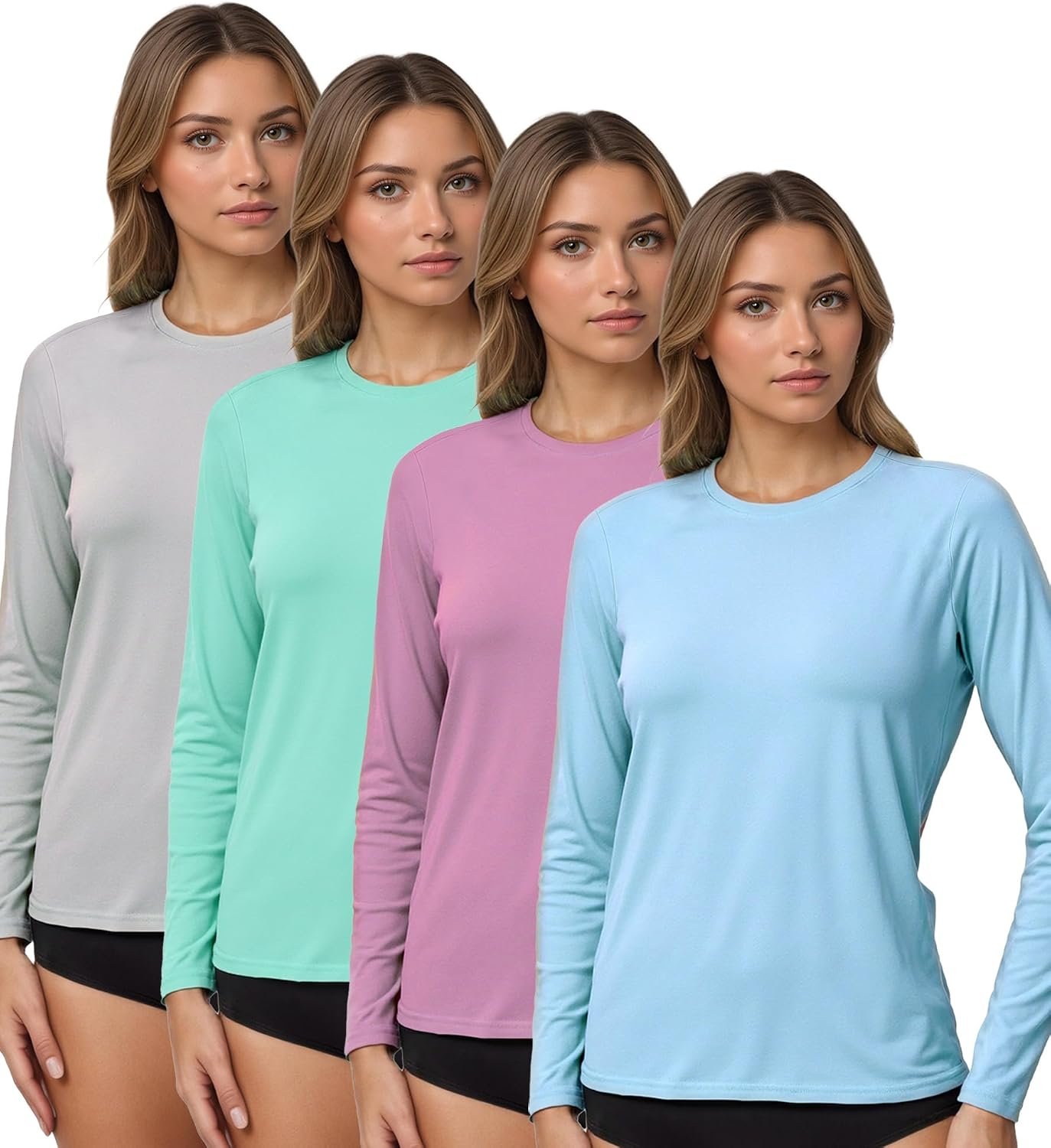 Kinglaman 4 Pack Women’s UPF 50+ Long Sleeve Rash Guard UV Swim Hiking Tops
