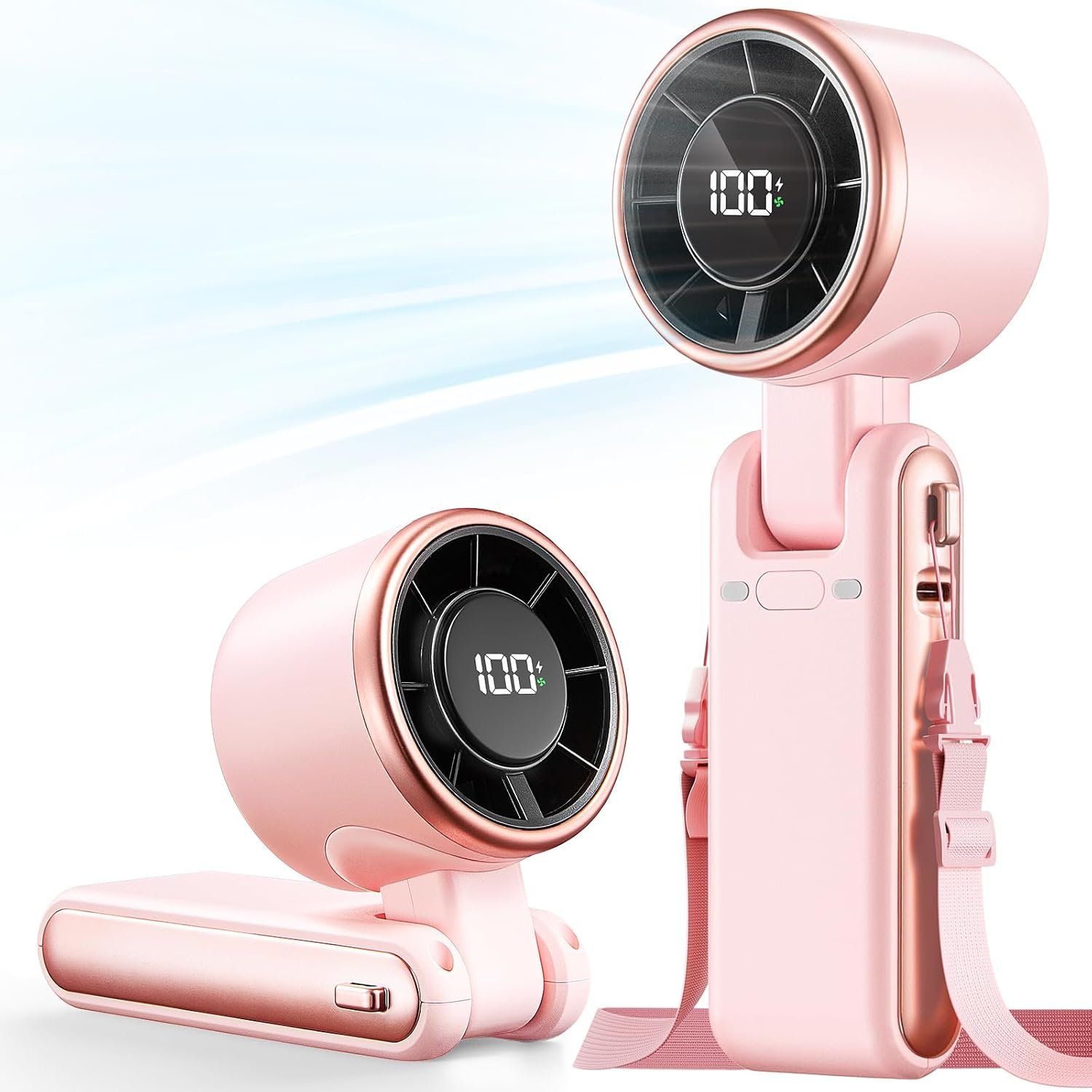 Portable Handheld Turbo Fan – 5 Gear High Speed 4000mAh Rechargeable Mini Personal Hand Fan Blow Cold Air, Battery Operated Travel Essentials, Beach Vacation, Gifts for Women, Men (Pink)