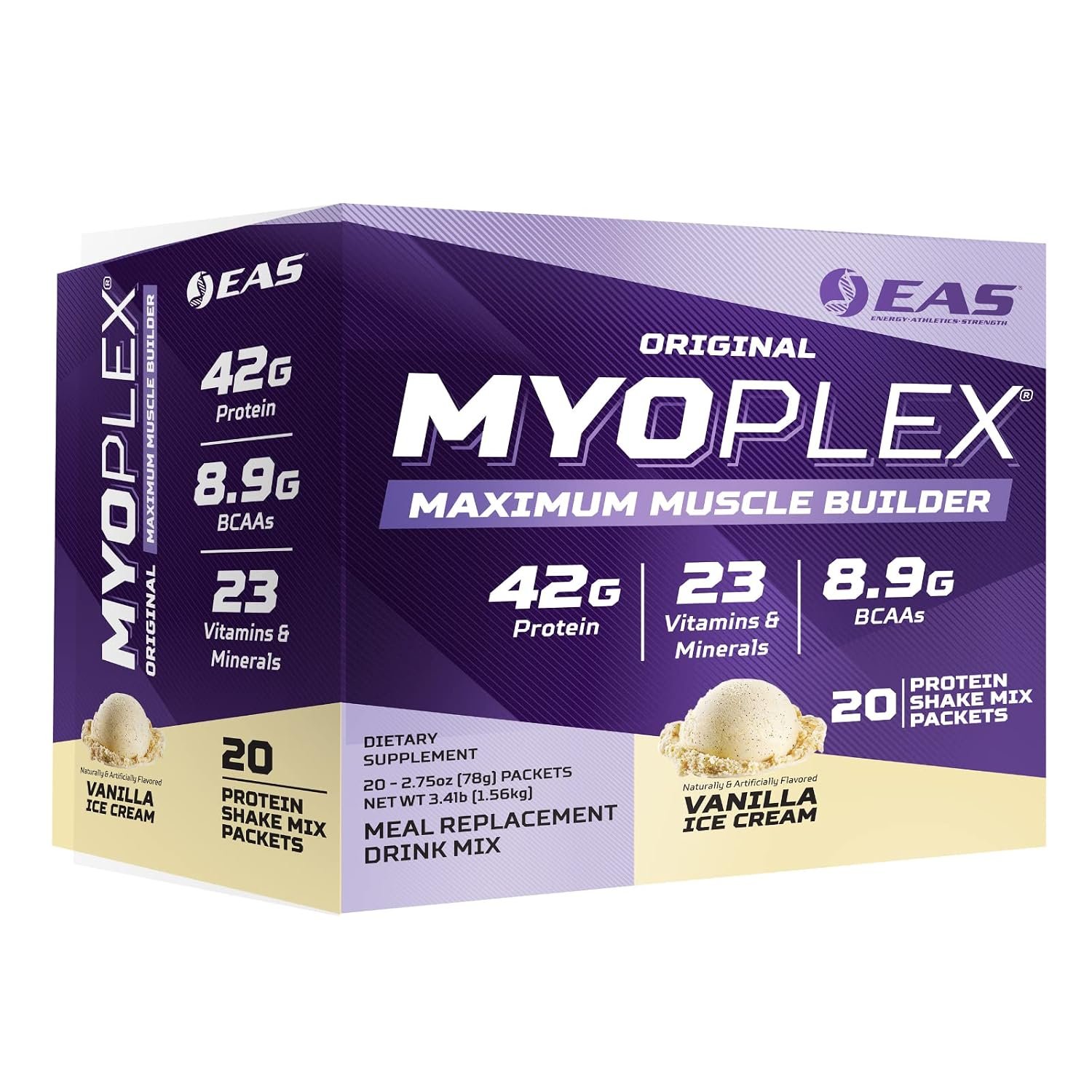 EAS Original Myoplex Protein Drink Mix, Vanilla Ice Cream, 20 Packets