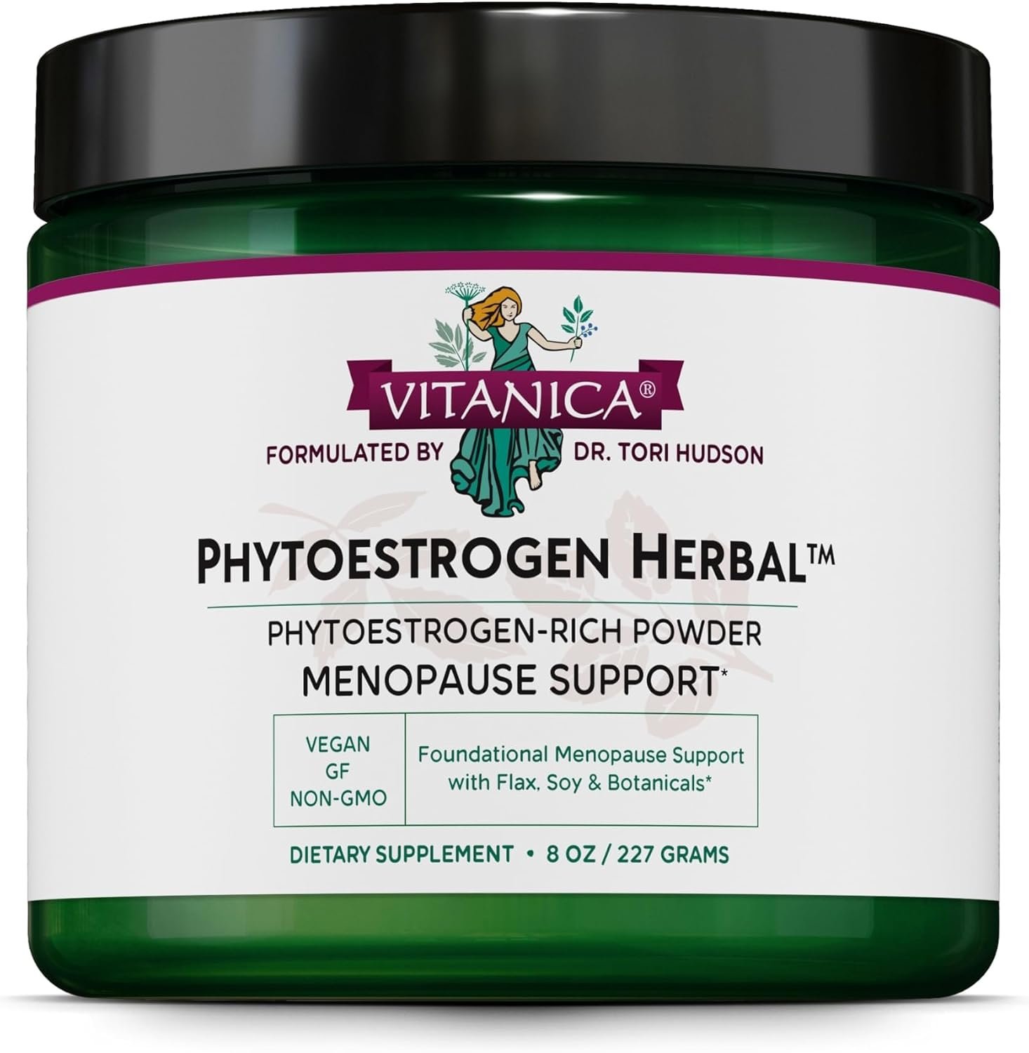 Vitanica Phytoestrogen Herbal Non-GMO PMS, Menopause Relief Supplement for Women, Hormone Balance, Night Sweats & Hot Flash Relief, Soy Isoflavones, Vegan, Powder 8 Oz (Phytoestrogen Herbal)