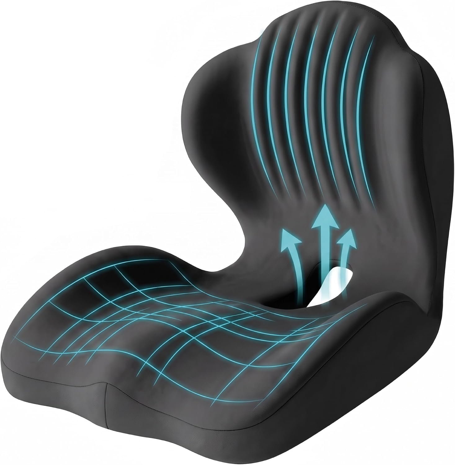 Memory Foam Seat Cushion with Lumbar Support, L-Shaped, Black
