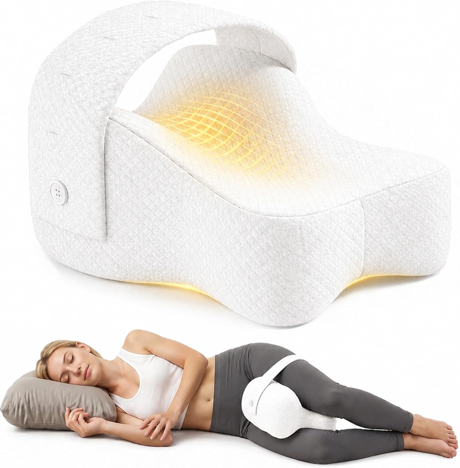 Knee Pillow for Side Sleepers,Memory Foam Balanced Support for Hip & Sciatica Pain Relief,Leg Pillow for Side Sleeping,Adjustable Elastic Strap for Pregnant Women and Seniors (White)