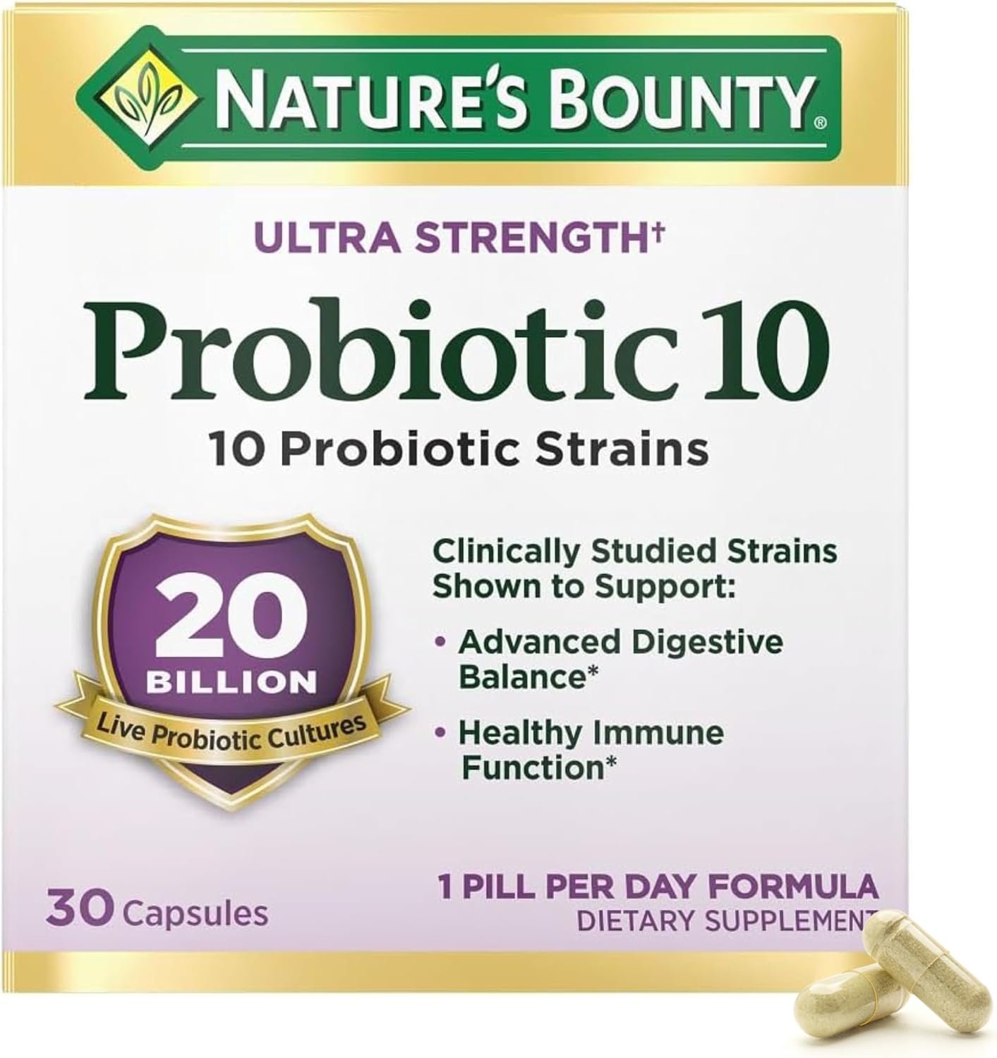 Nature’s Bounty Probiotic 10 Daily Probiotic Supplement, 30 Capsules