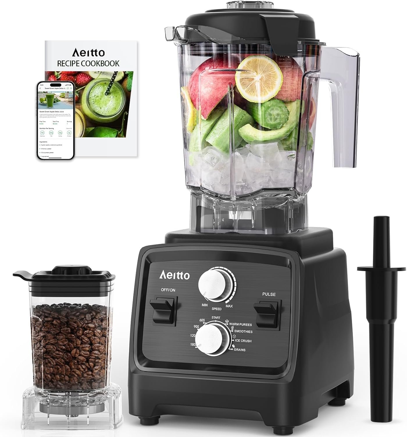 Aeitto Blenders for Kitchen with 1800W Motor, 68Oz. Large Capacity, 2-in-1 Blender & Grinder Combo, BPA-Free Countertop Professional Blender for Smoothies, Ice Crush, Frozen Drinks, Black