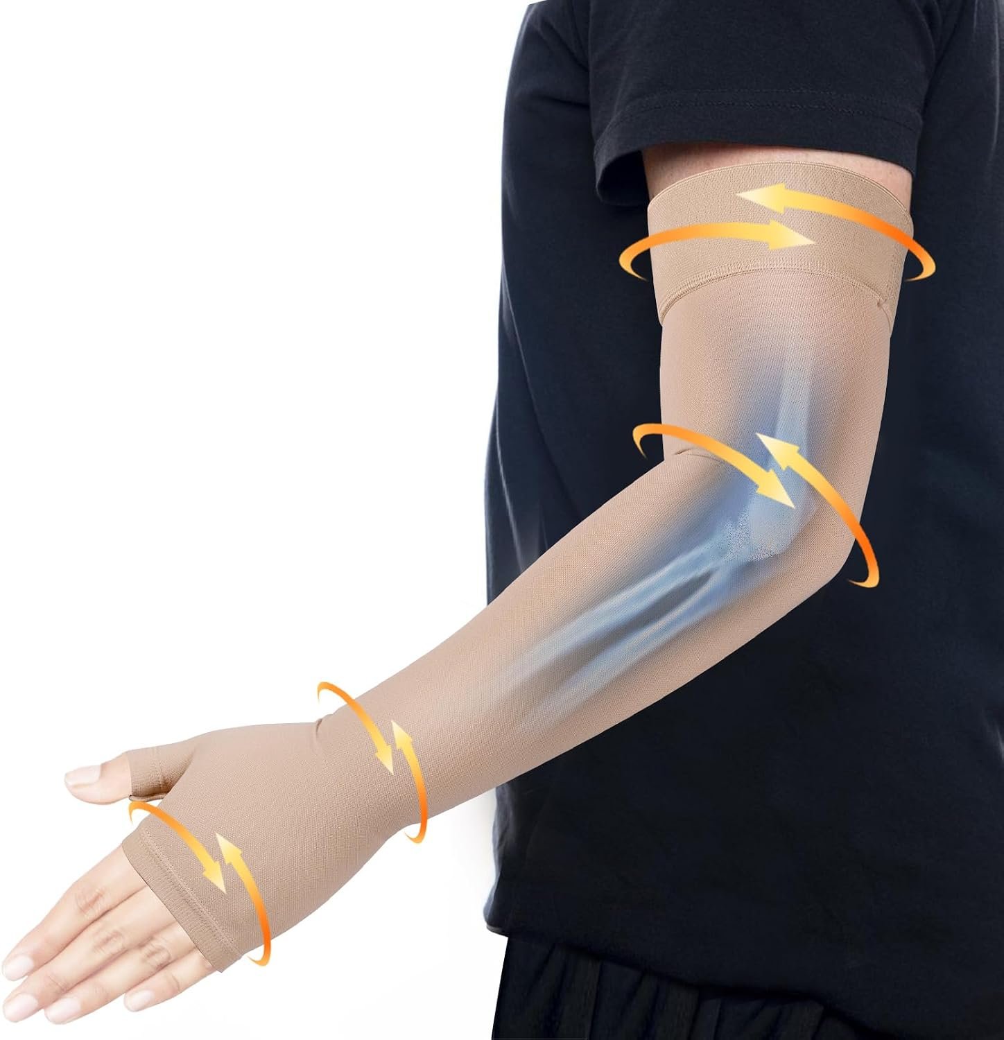 Hiball Lymphedema Medical Compression Arm Sleeve with Gauntlet, 20-30 mmHg