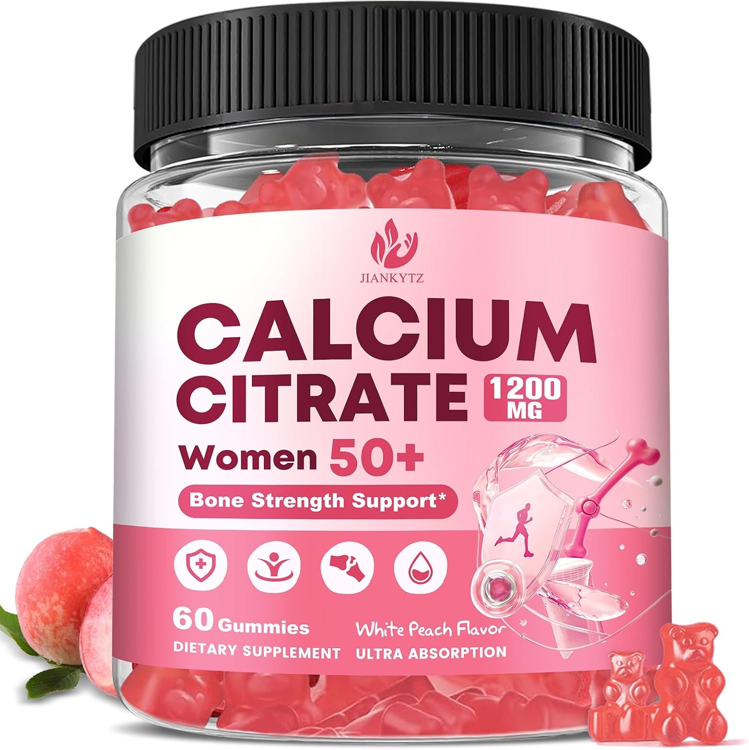 Sugar Free Calcium Citrate with D3 Gummies for Women 50+, High Absorption