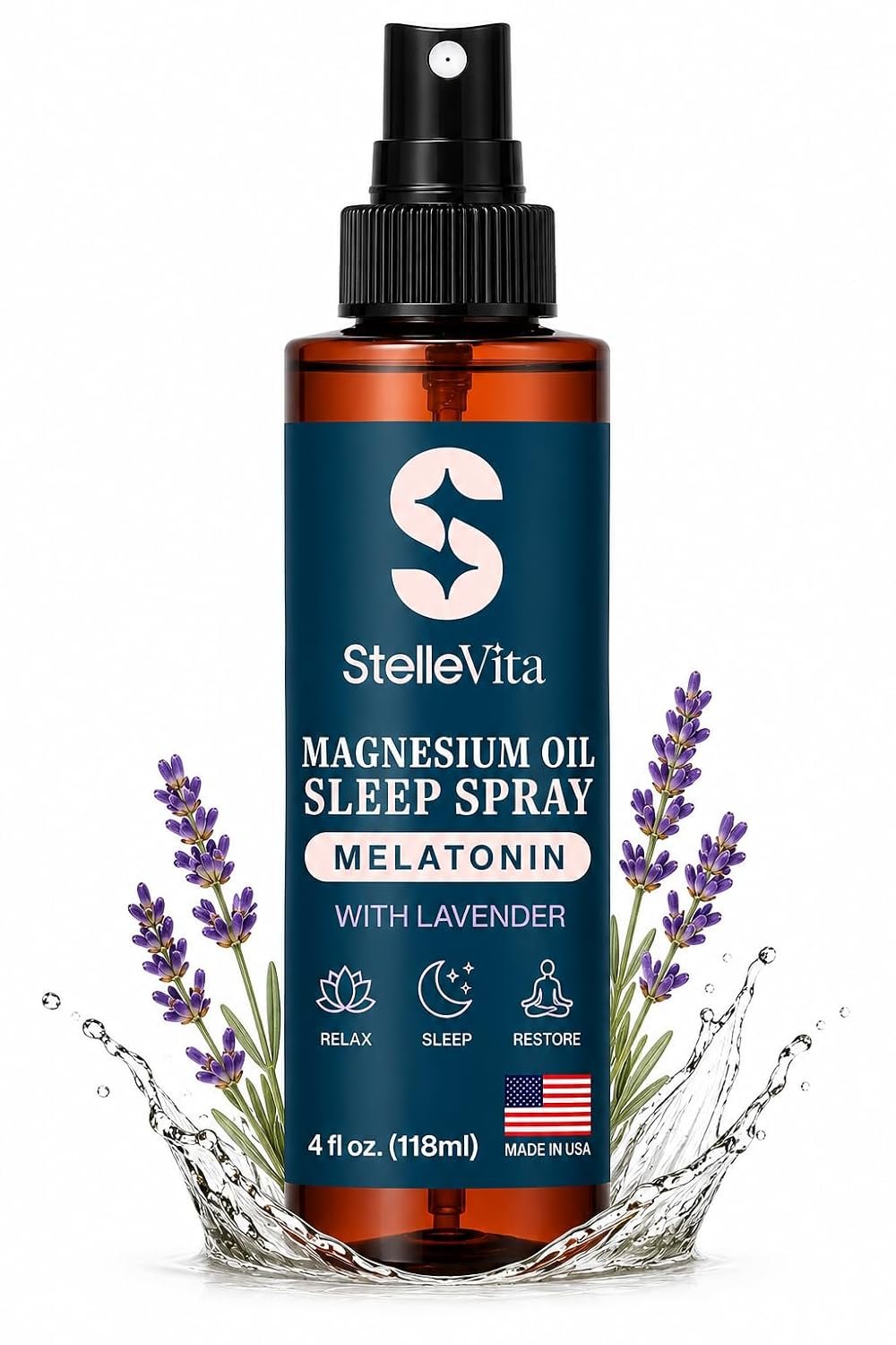 Magnesium Oil with Melatonin Sleep Spray and Lavender 4 oz – Topical Melatonin & Magnesium Spray for Feet, Sleep and Relaxation 100% Natural Made in USA