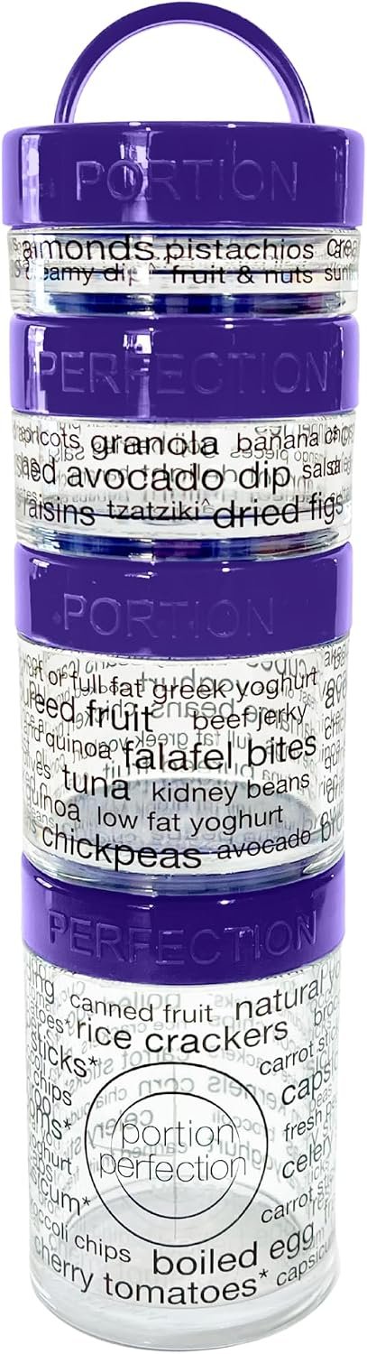100 Cal Stackable Snack Containers for Weight Management, Food Portion Control Containers for Weight Control with Instructions for Men, Women and Bariatric Must-Haves (Purple)