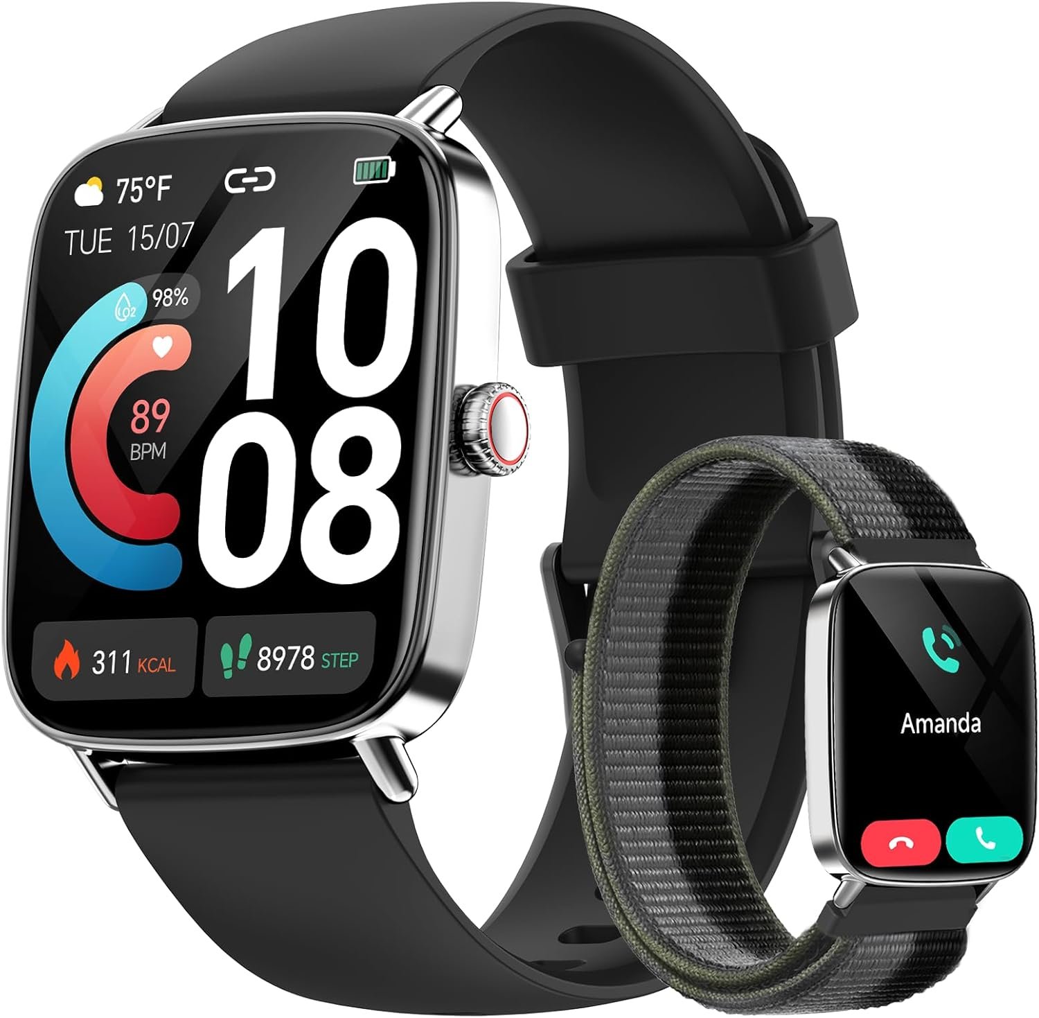 Smart Watch for Men Women, 1.85″ HD Smartwatch (Answer/Make Calls), 2 Bands