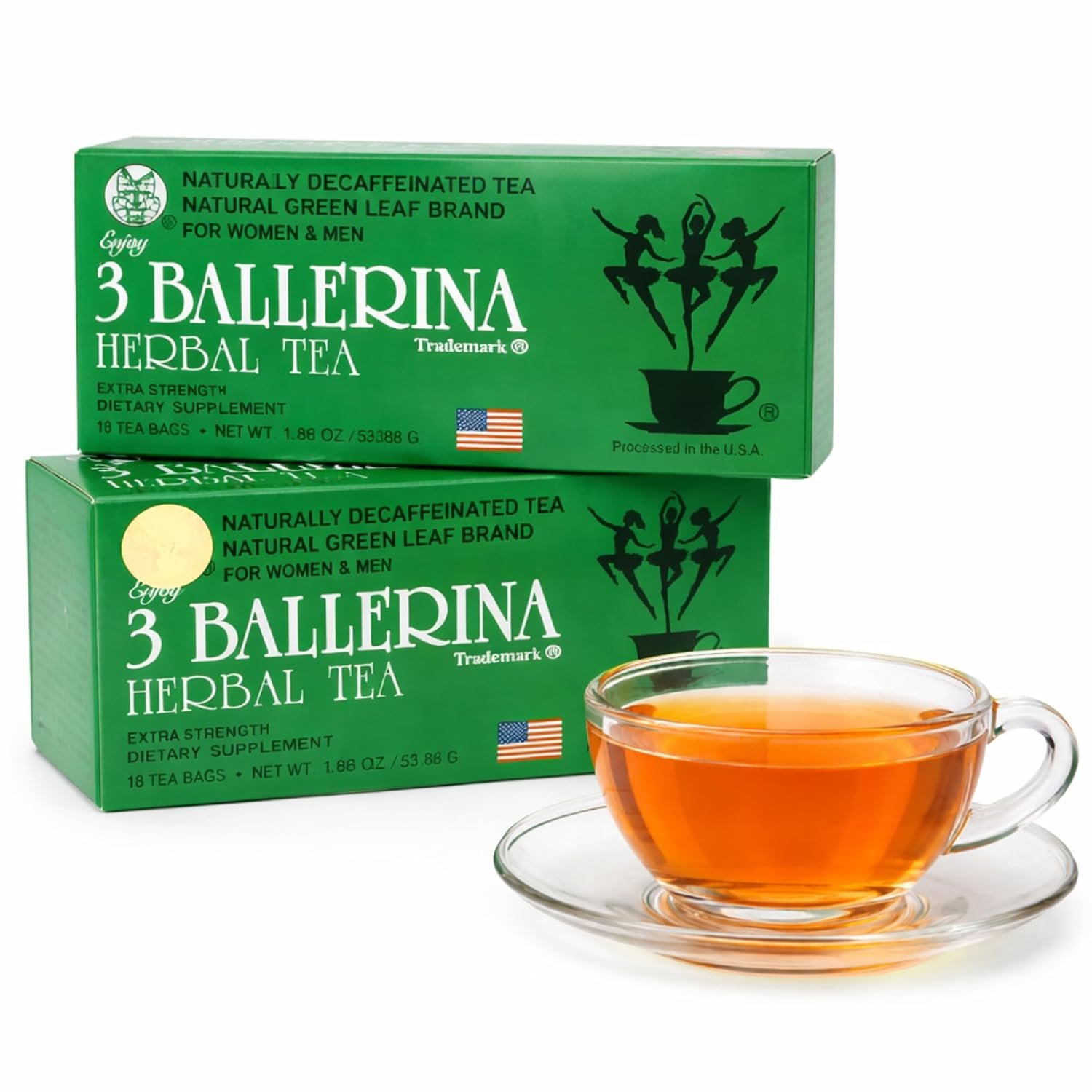 3 Ballerina Caffeine-Free Extra Strength Herbal Tea, 18 Count, Pack of 2