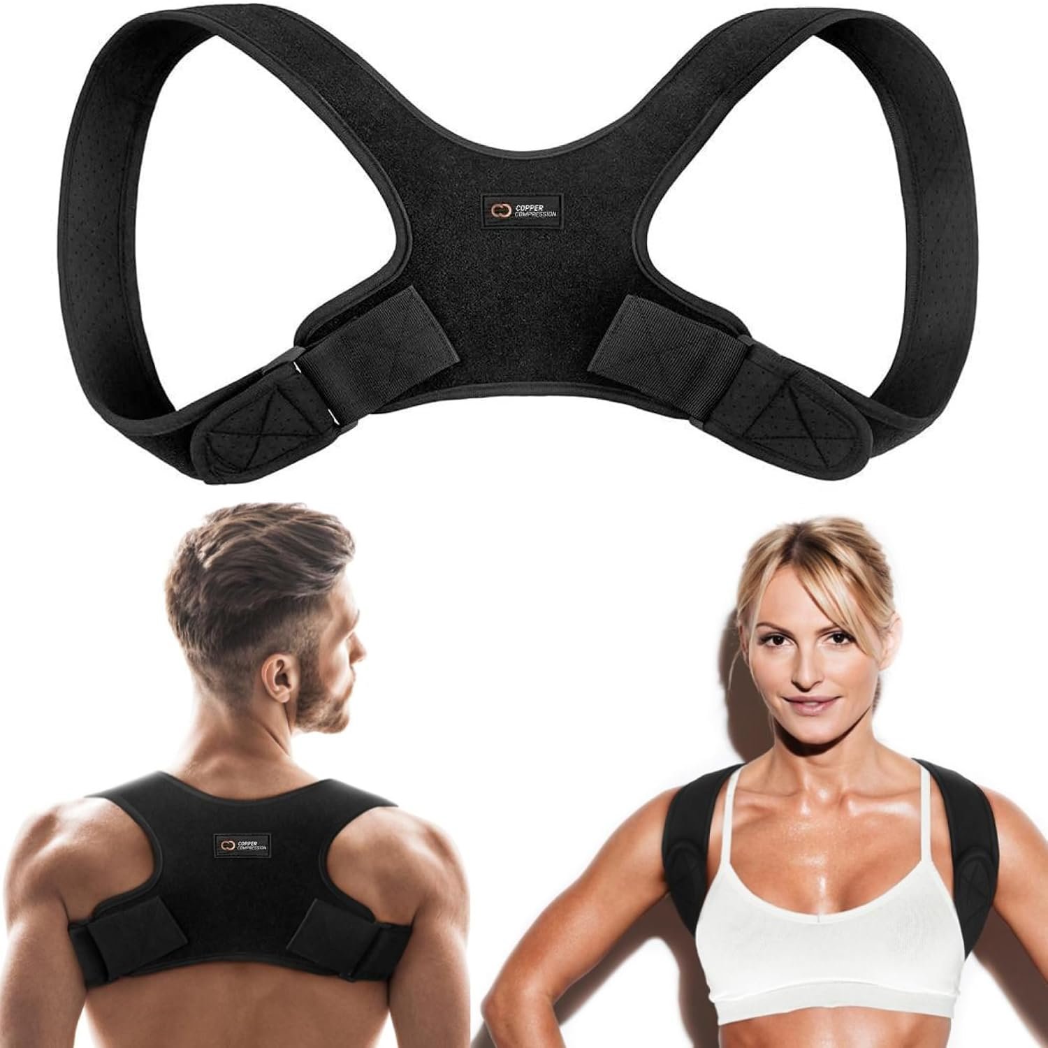 Copper Compression Posture Corrector for Men & Women – Adjustable Copper Infused Orthopedic Brace for Pain Relief from Bad Posture, Slumping – Targets Upper Back, Shoulders, Neck, Clavicle