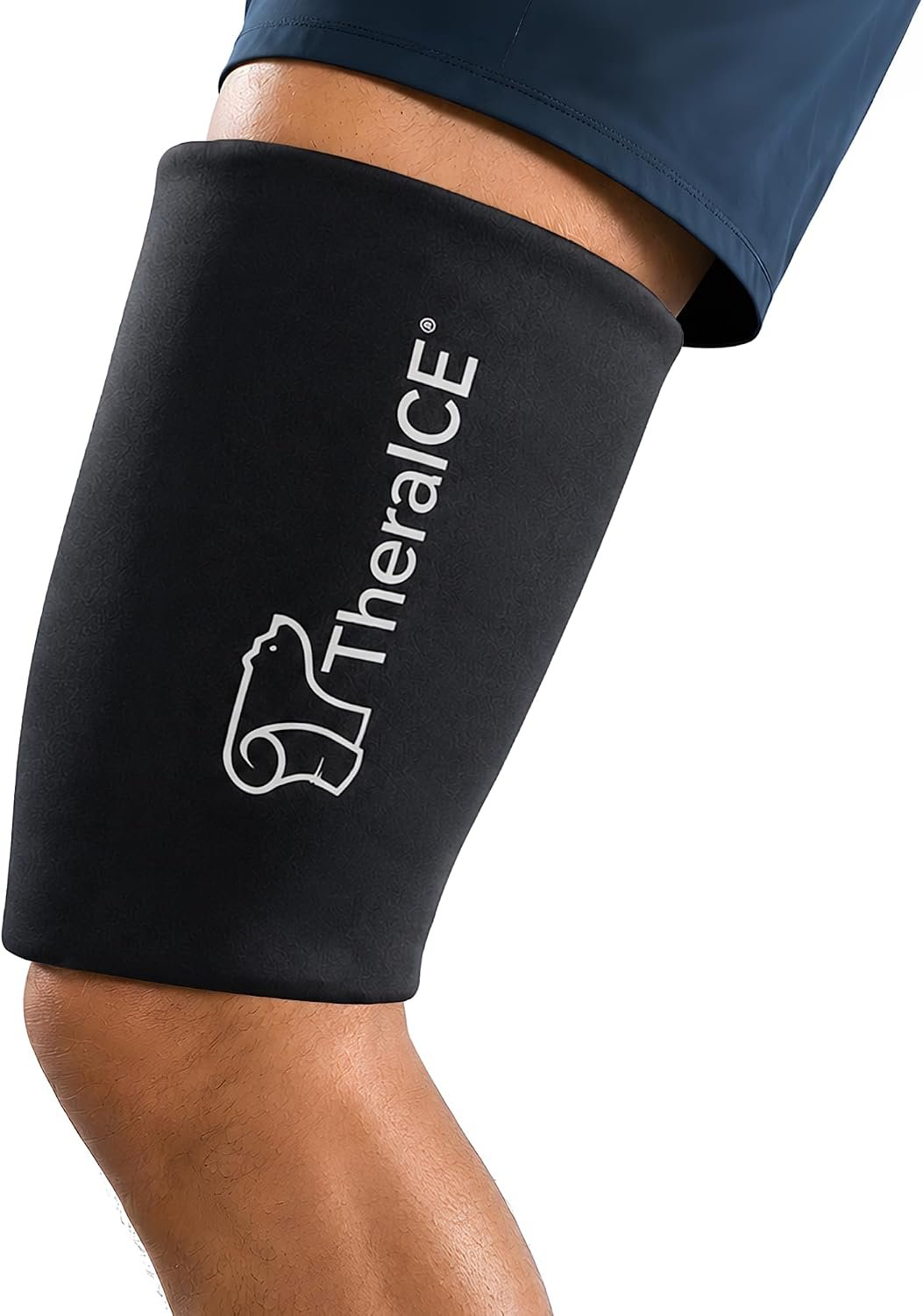 TheraICE Hamstring Compression Sleeve for Women & Men, Hot and Cold Compress Reusable, Thigh Wrap, Cooling Sleeves, Quad Ice Packs for Injuries Reusable, Hamstring Braces Recovery for Pain Relief(XXL)