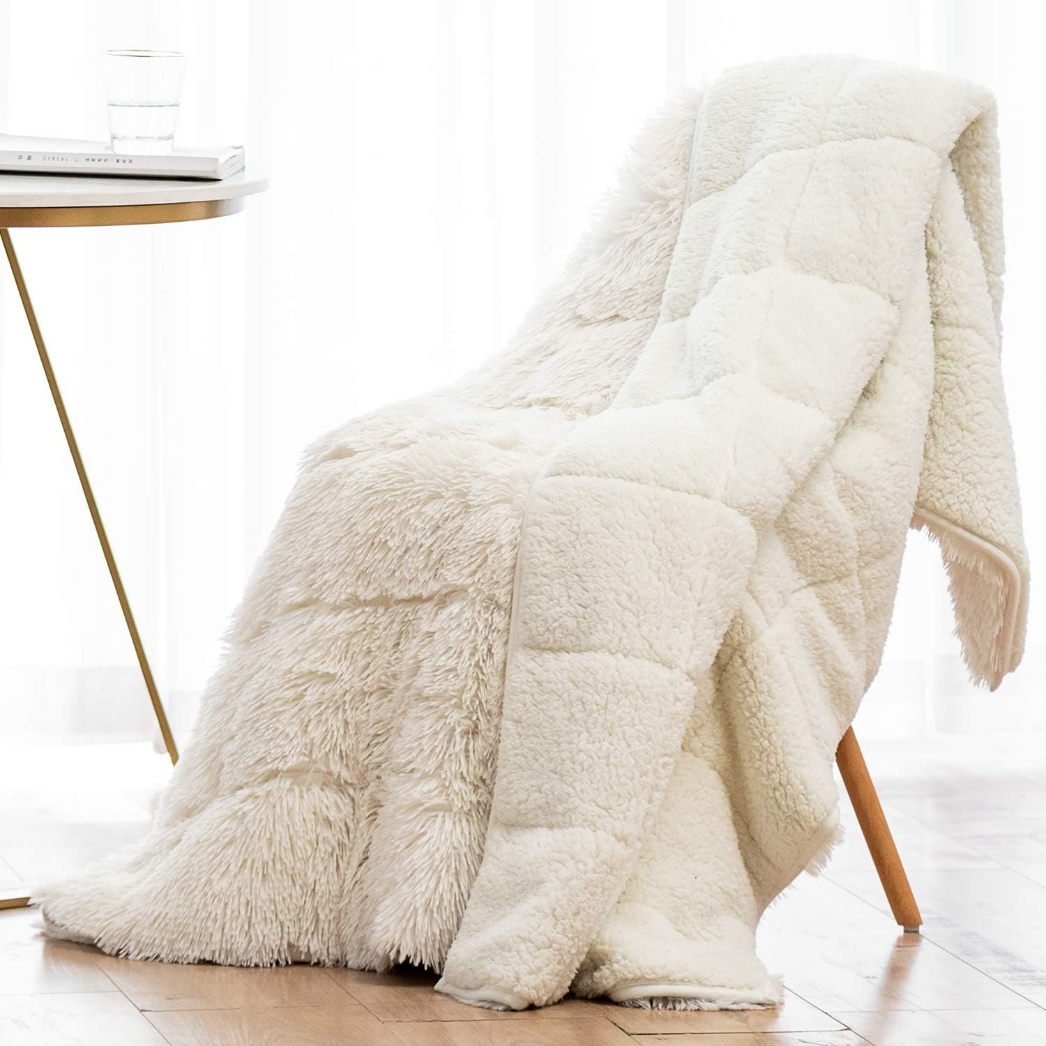 Wemore Weighted Blanket for Adult 48″x72″ 15lbs Soft Long Plush Twin White