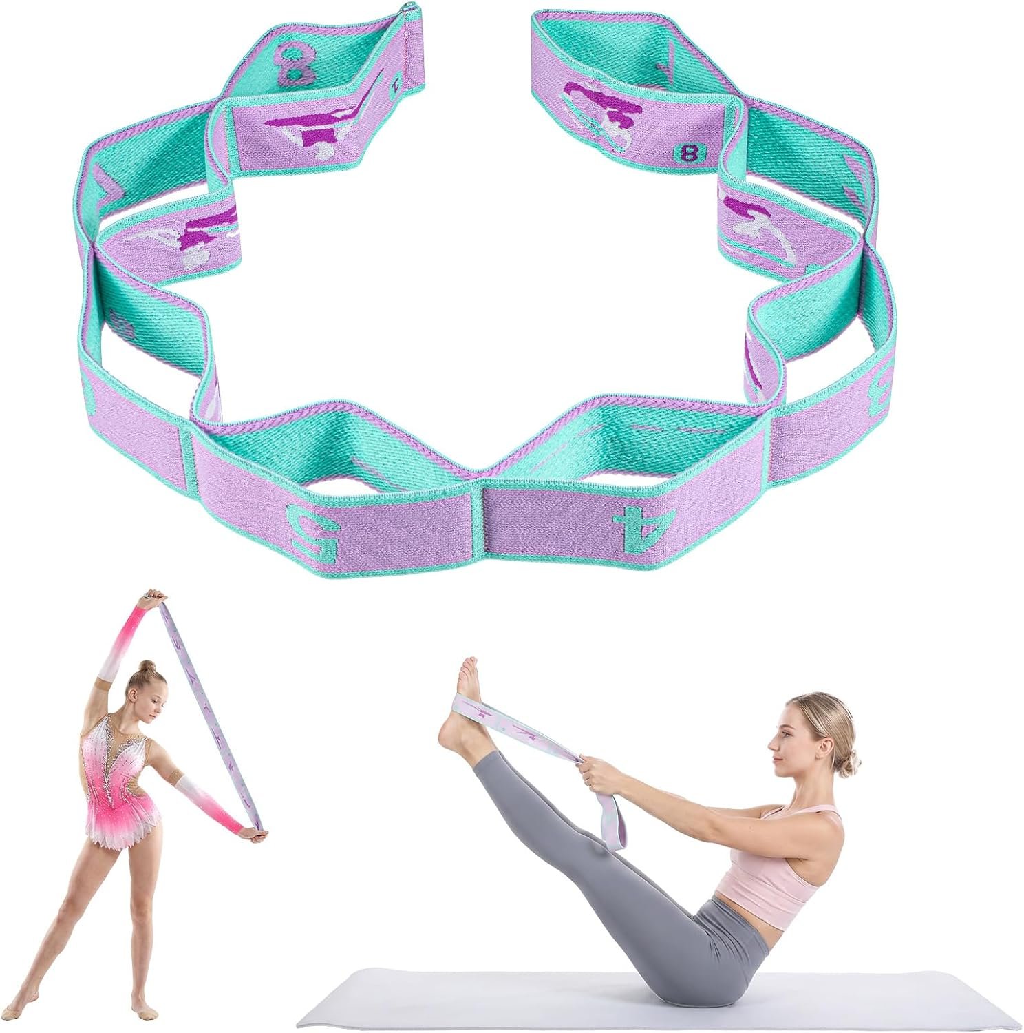 YUXIANLB Elastic Yoga Stretch Strap 8-Loop Fitness Equipment, for Women