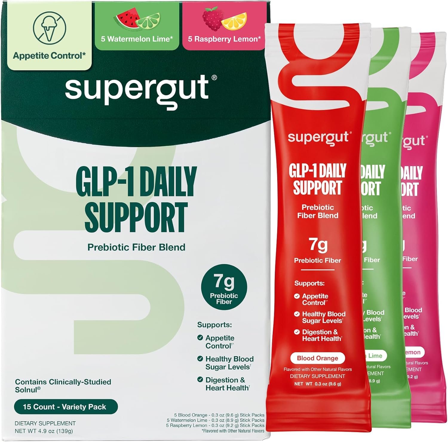 Supergut GLP1 Daily Support, Variety Pack – High Fiber GLP-1 Supplement Powder for Women & Men – Sugar-Free Drink Mix for Gut Health & Digestive Support (15 Servings)