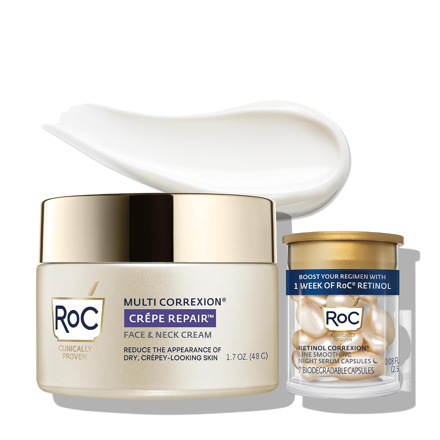 RoC Crepe Repair Face & Neck Firming Cream 1.7oz, Retinol + Hyaluronic Acid