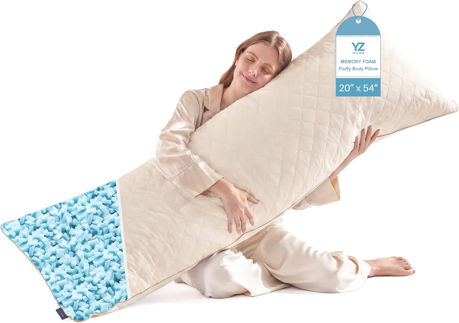 YZ HOME Long Body Pillow for Adults,Firm Body Pillow Shredded Memory Foam