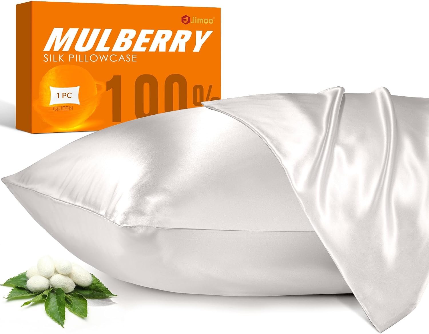 100% Mulberry Silk Pillowcase for Hair and Skin, 22 Momme Pure Natural Silk Pillow Case Both Sided with Zipper, Pillow Cover for Women Mom Men (Ivory White, Standard 20”×26”, 1 Pack)