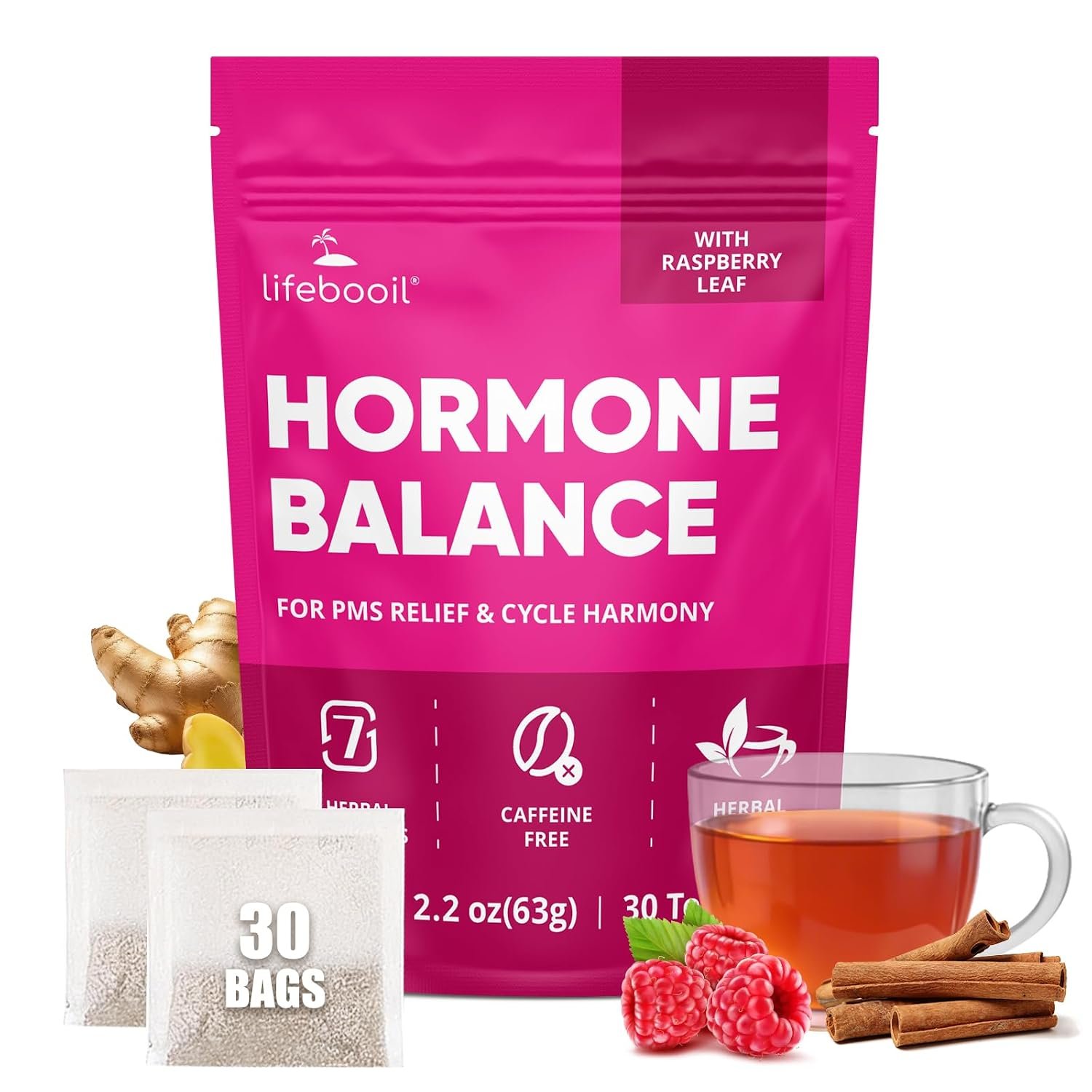 Lifebooil Hormone Balance Tea for Women, Caffeine-Free, 30 Tea Bags