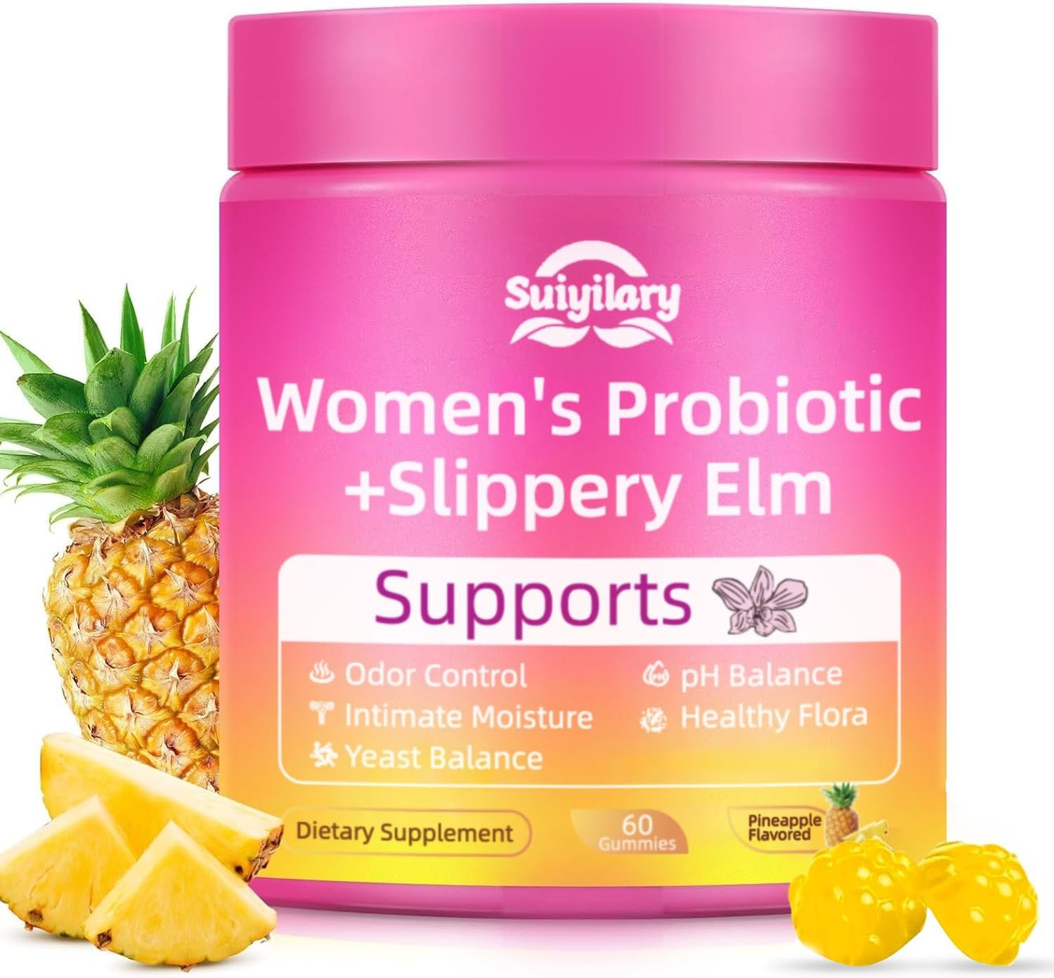Suiyilary Feminine Probiotics Gummies for Women, Pineapple 60 Gummies