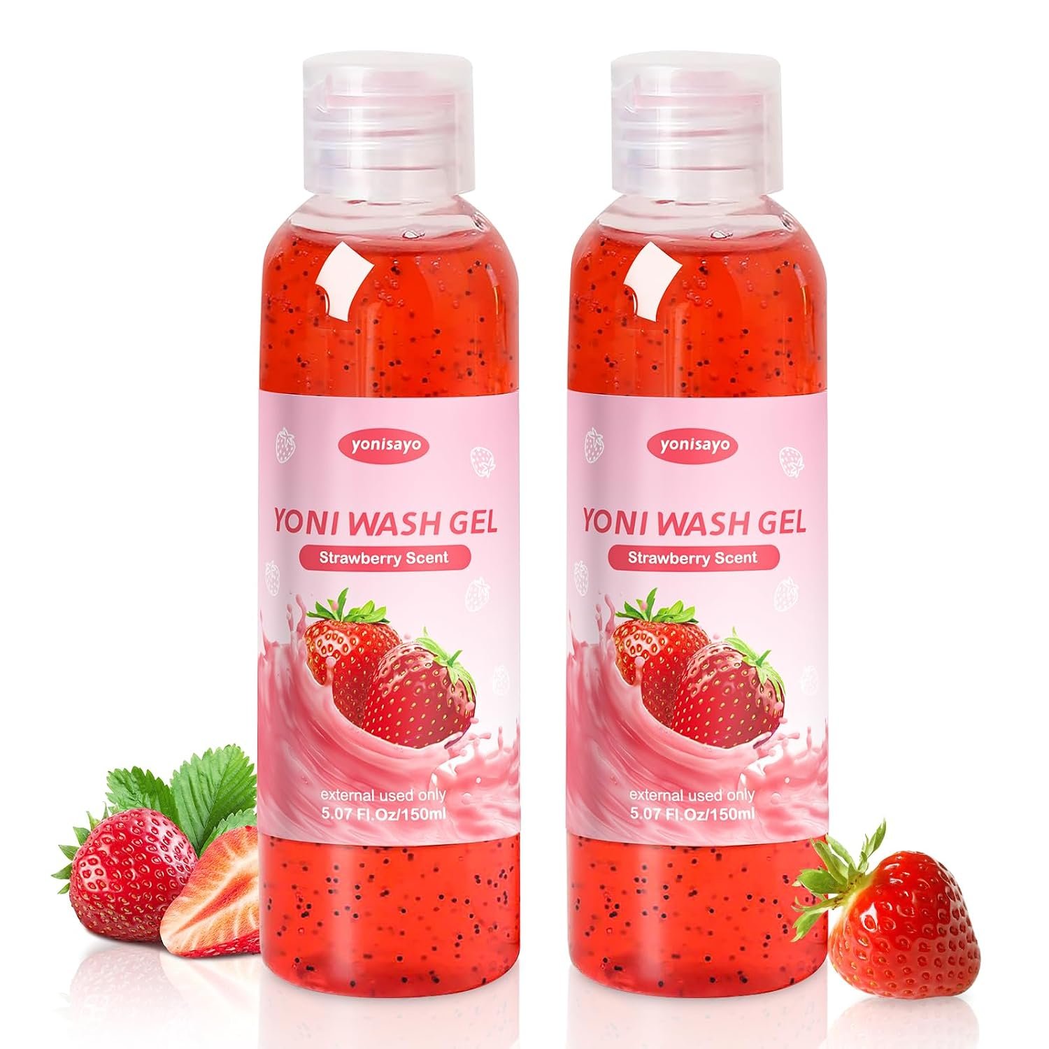 2 PCS Yoni Wash, Natural Feminine Wash for Women Ph Balance, Yoni Body Wash Soap Vaginal Wash Gel for Intimate Moisturizing Deodorant Remove Odor, Strawberry Scent
