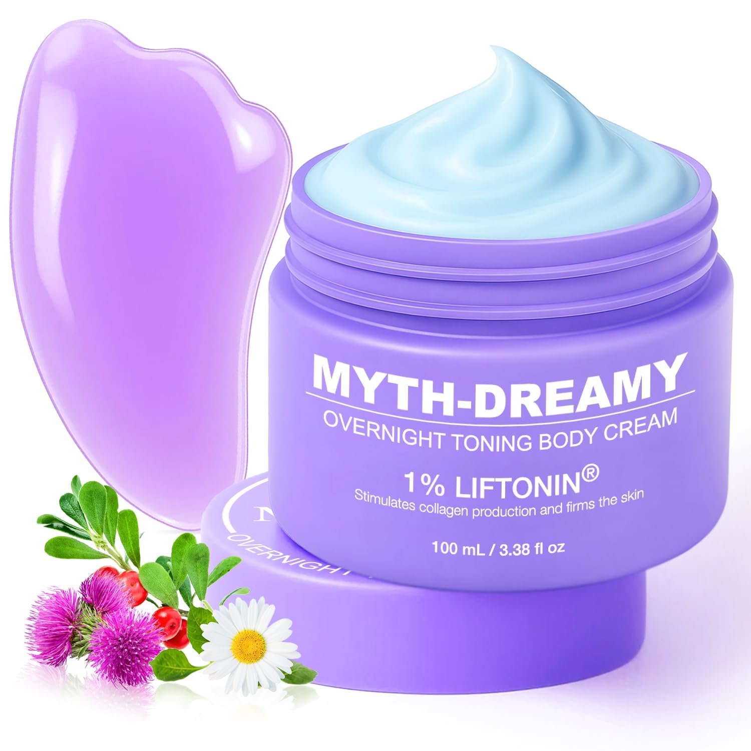 MYTH-Dreamy Overnight Toning Whip Firming Cellulite Cream, Skin Firming and Tightening Lotion While You Sleep – Helps Tighten Loose Skin & Cellulite on Body Belly Booty Arms Thighs with Gua Sha Tool